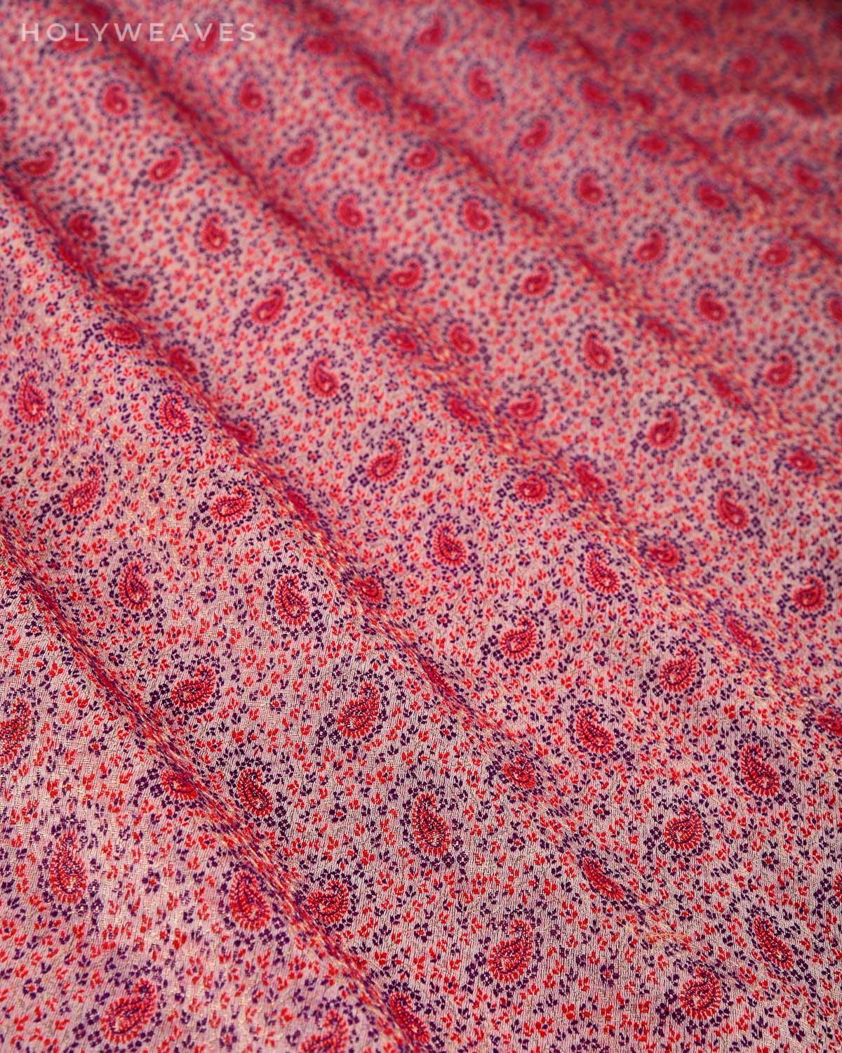 Rose Gray Banarasi Tehra Jamawar Handwoven Silk-wool Fabric with Zari Accents - By HolyWeaves, Benares