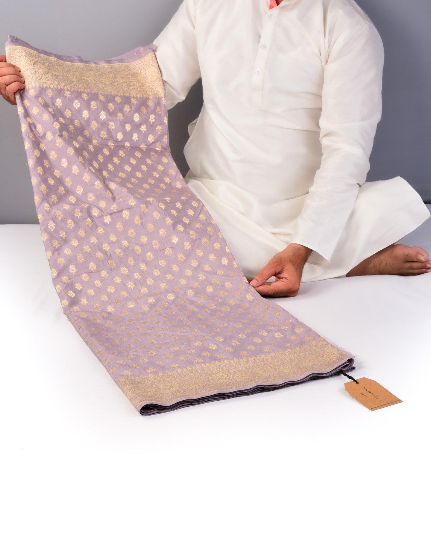 Rose Gray Banarasi Zari Buti Cutwork Brocade Handwoven Katan Silk Saree - By HolyWeaves, Benares