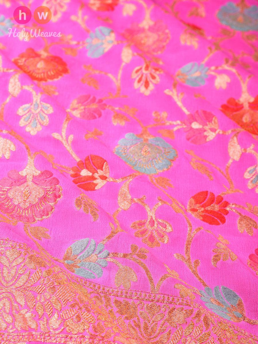 Rose Pink Banarasi Meena Jaal Alfi (अल्फ़ी) Cutwork Brocade Woven Khaddi (खड्डी) Georgette Dupatta - By HolyWeaves, Benares