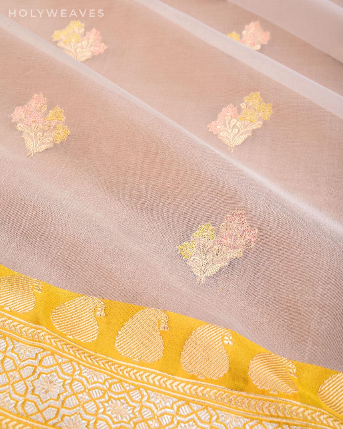 Rosy Brown Banarasi Alfi Meena Zari Buti Kadhuan Brocade Handwoven Kora Silk Saree - By HolyWeaves, Benares