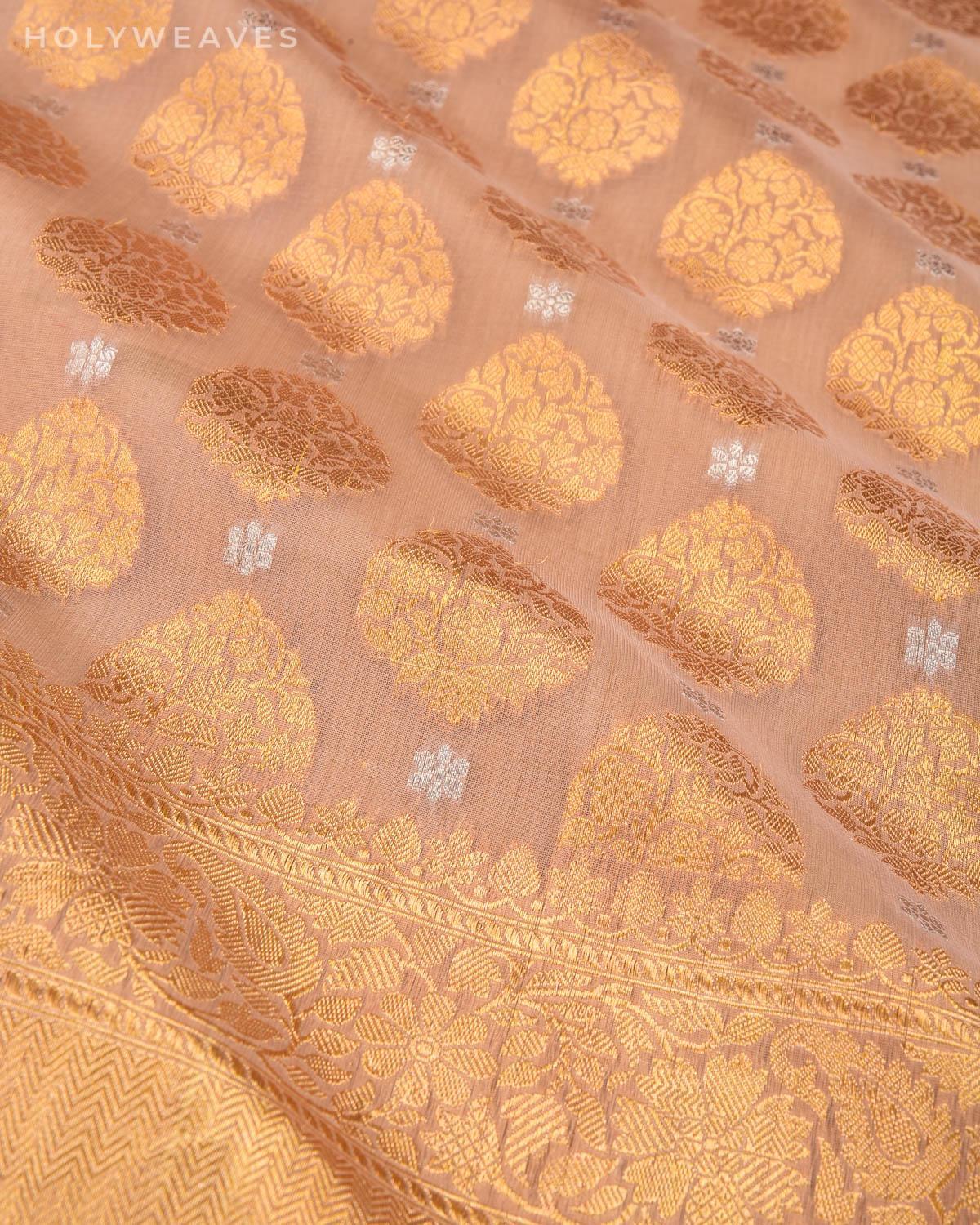 Rosy Brown Banarasi Alfi Sona Rupa Buti Cutwork Brocade Handwoven Kora Silk Saree - By HolyWeaves, Benares
