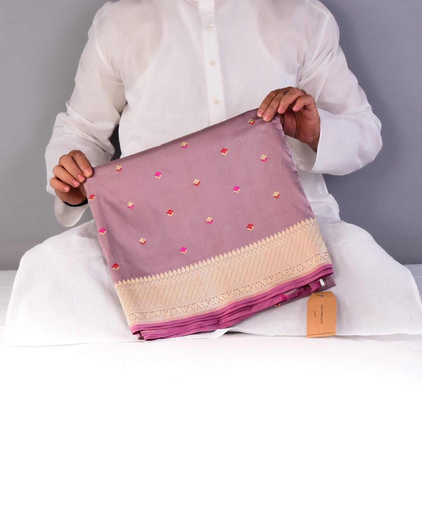 Rosy Brown Banarasi Buti Alfi Kadhuan Brocade Handwoven Katan Silk Saree - By HolyWeaves, Benares
