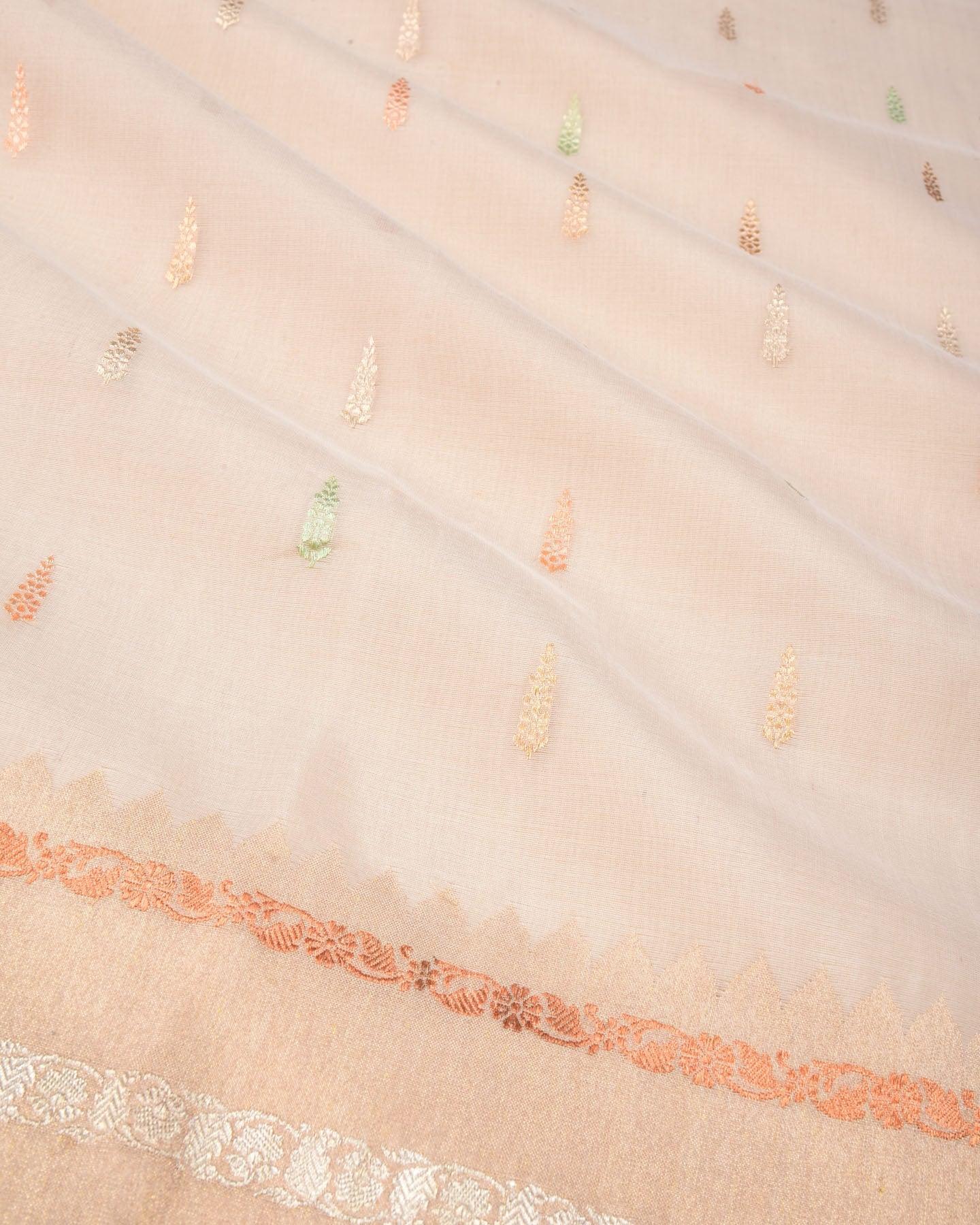 Rosy Brown Banarasi Colored Zari Buti Kadhuan Brocade Handwoven Kora Silk Saree - By HolyWeaves, Benares