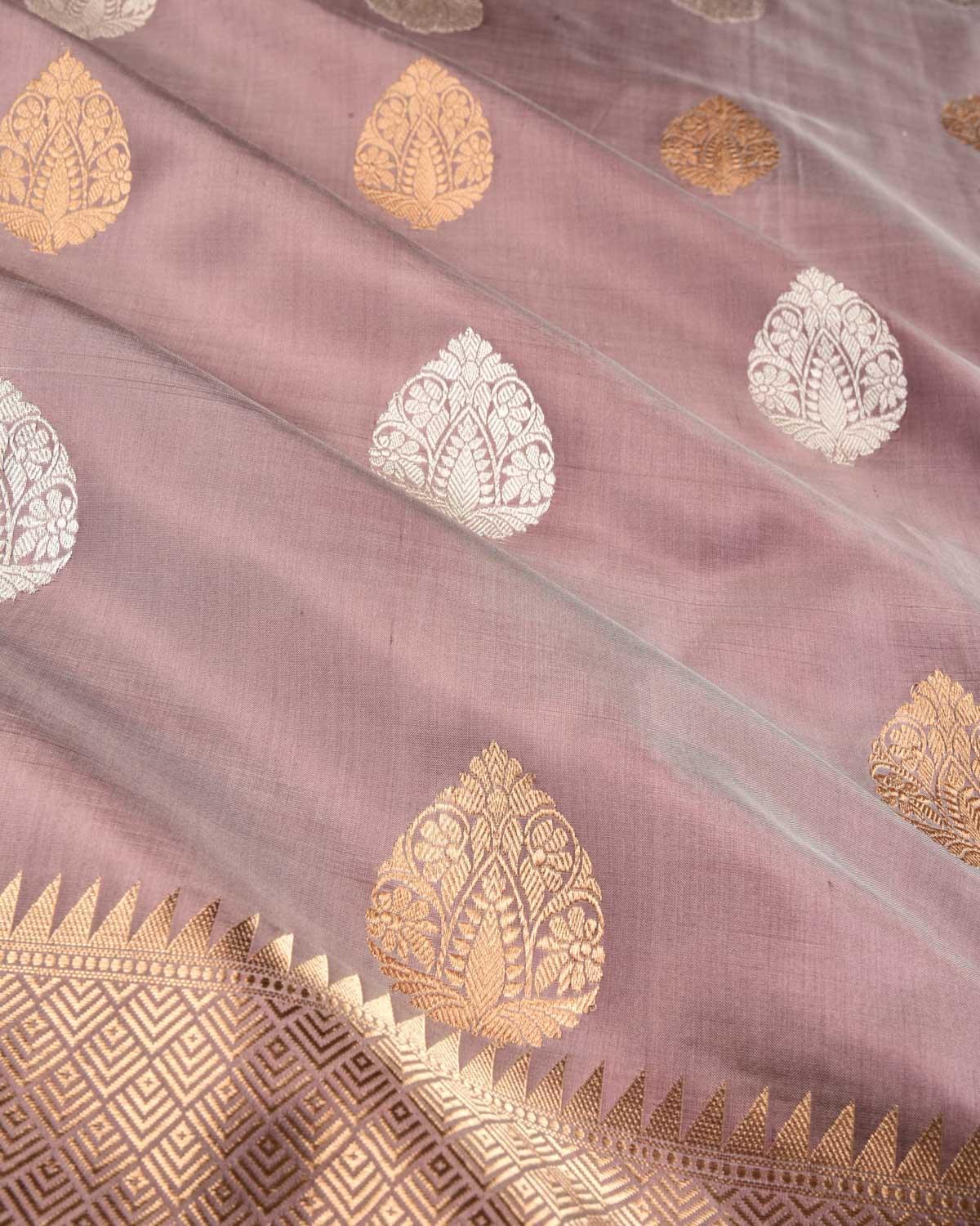 Rosy Brown Banarasi Gold & Silver Zari Buta Kadhuan Brocade Handwoven Katan Silk Saree - By HolyWeaves, Benares