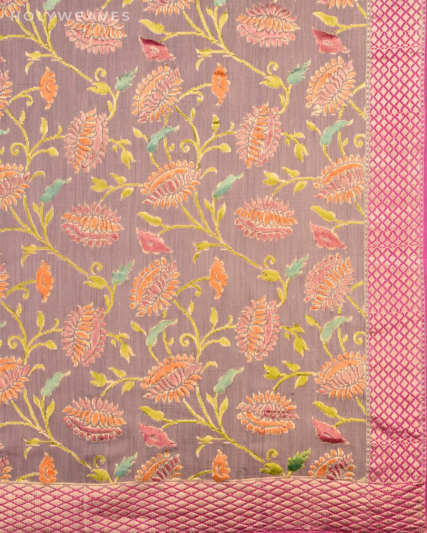 Rosy Brown Banarasi Hand-brush Meena Cutwork Brocade Handwoven Muga Silk Dupatta - By HolyWeaves, Benares