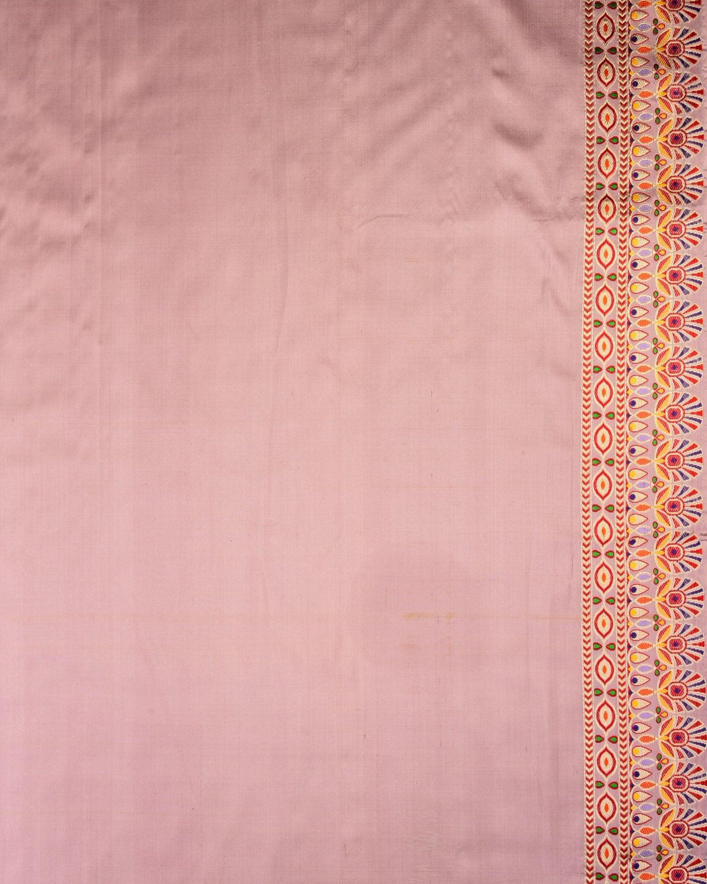 Rosy Brown Banarasi Kadhuan Brocade Handwoven Katan Silk Saree with Madhubani Bel Border - By HolyWeaves, Benares