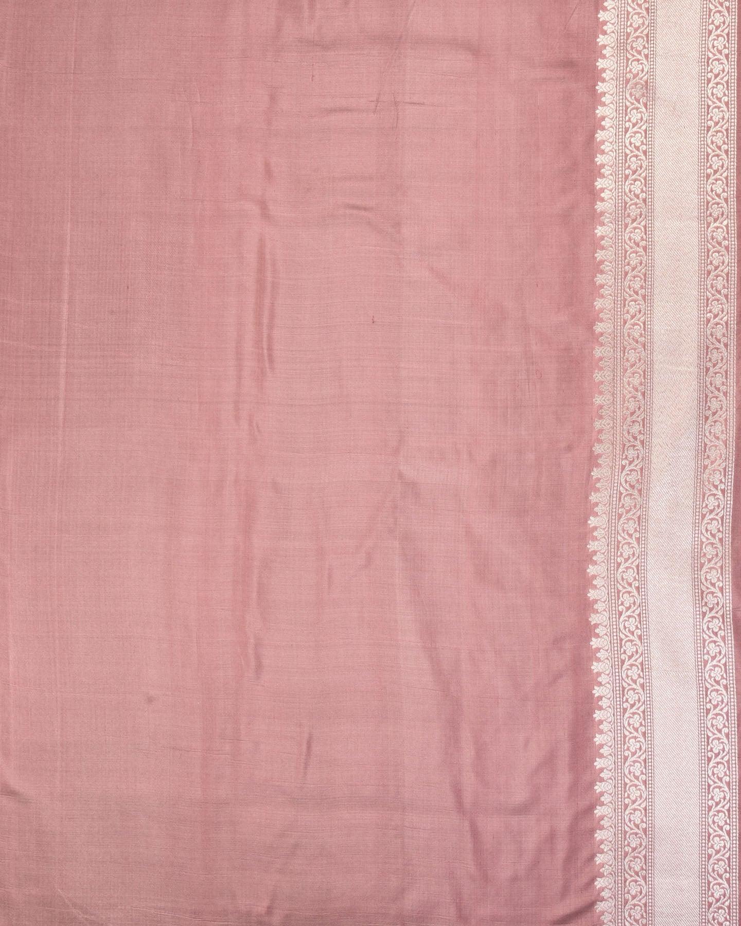 Rosy Brown Banarasi Silver Zari Brocade Handwoven Katan Silk Saree - By HolyWeaves, Benares