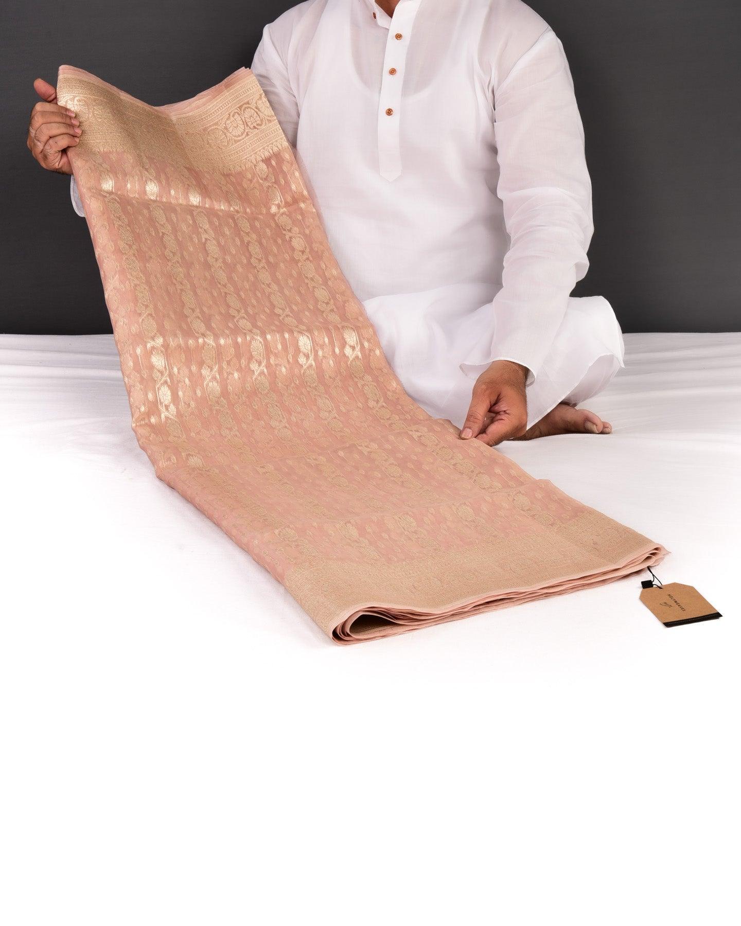 Rosy Brown Banarasi Sona Zari Cutwork Brocade Handwoven Kora Silk Saree - By HolyWeaves, Benares