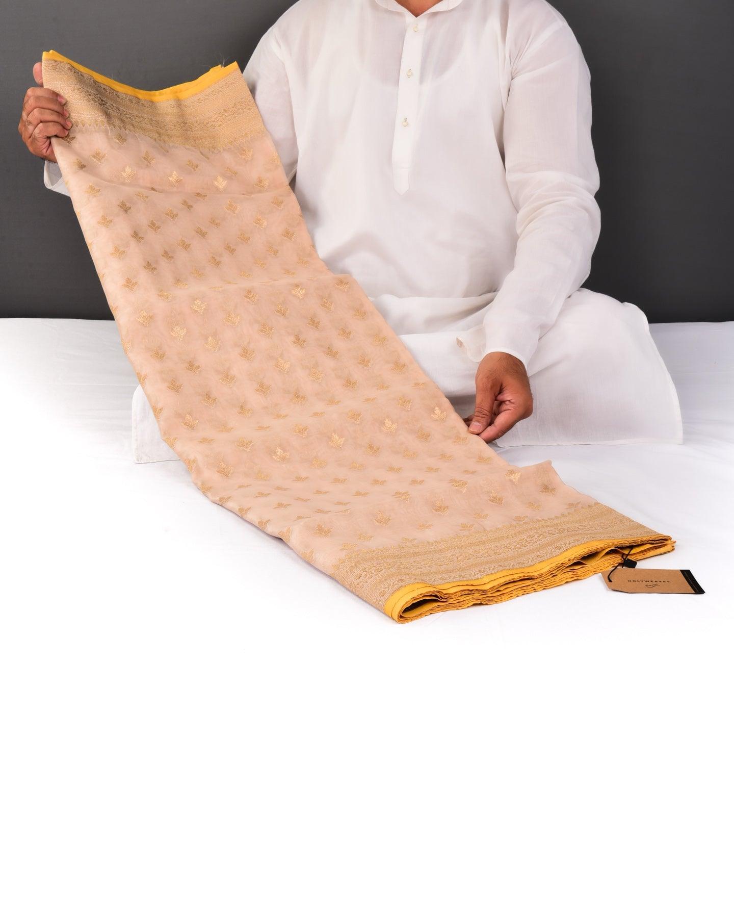 Rosy Brown Banarasi Zari Buti Cutwork Brocade Handwoven Kora Silk Saree - By HolyWeaves, Benares