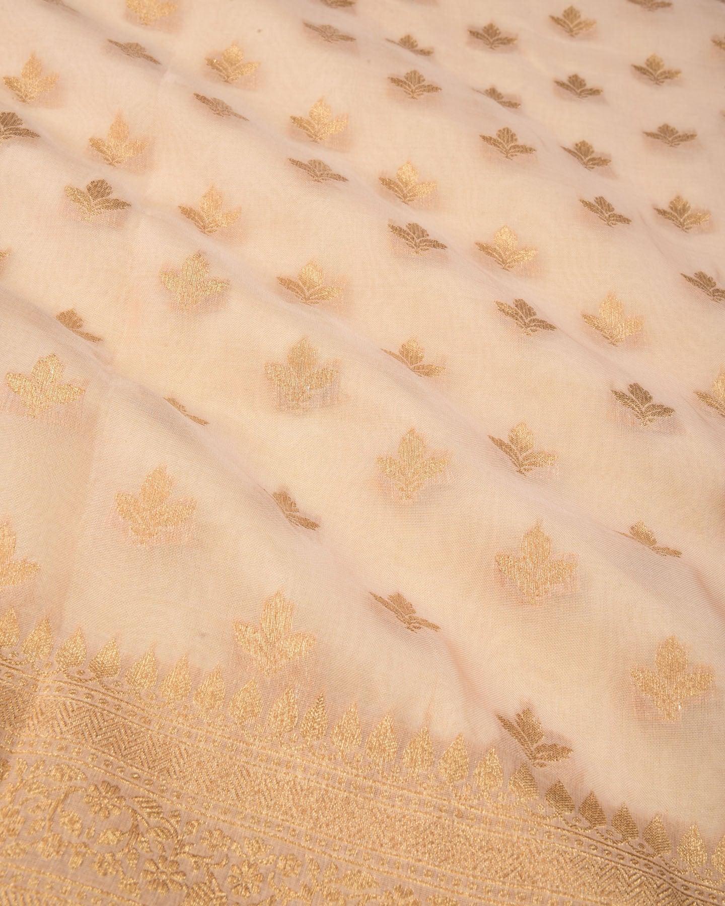 Rosy Brown Banarasi Zari Buti Cutwork Brocade Handwoven Kora Silk Saree - By HolyWeaves, Benares