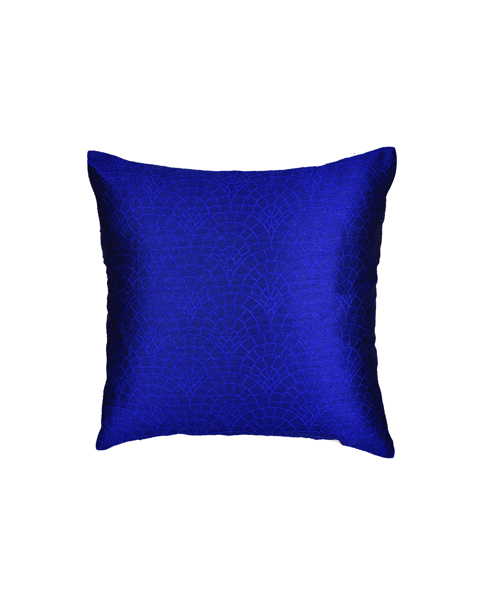 Royal Blue Banarasi Cobble Tanchoi Poly Dupion Cushion Cover 16" - By HolyWeaves, Benares