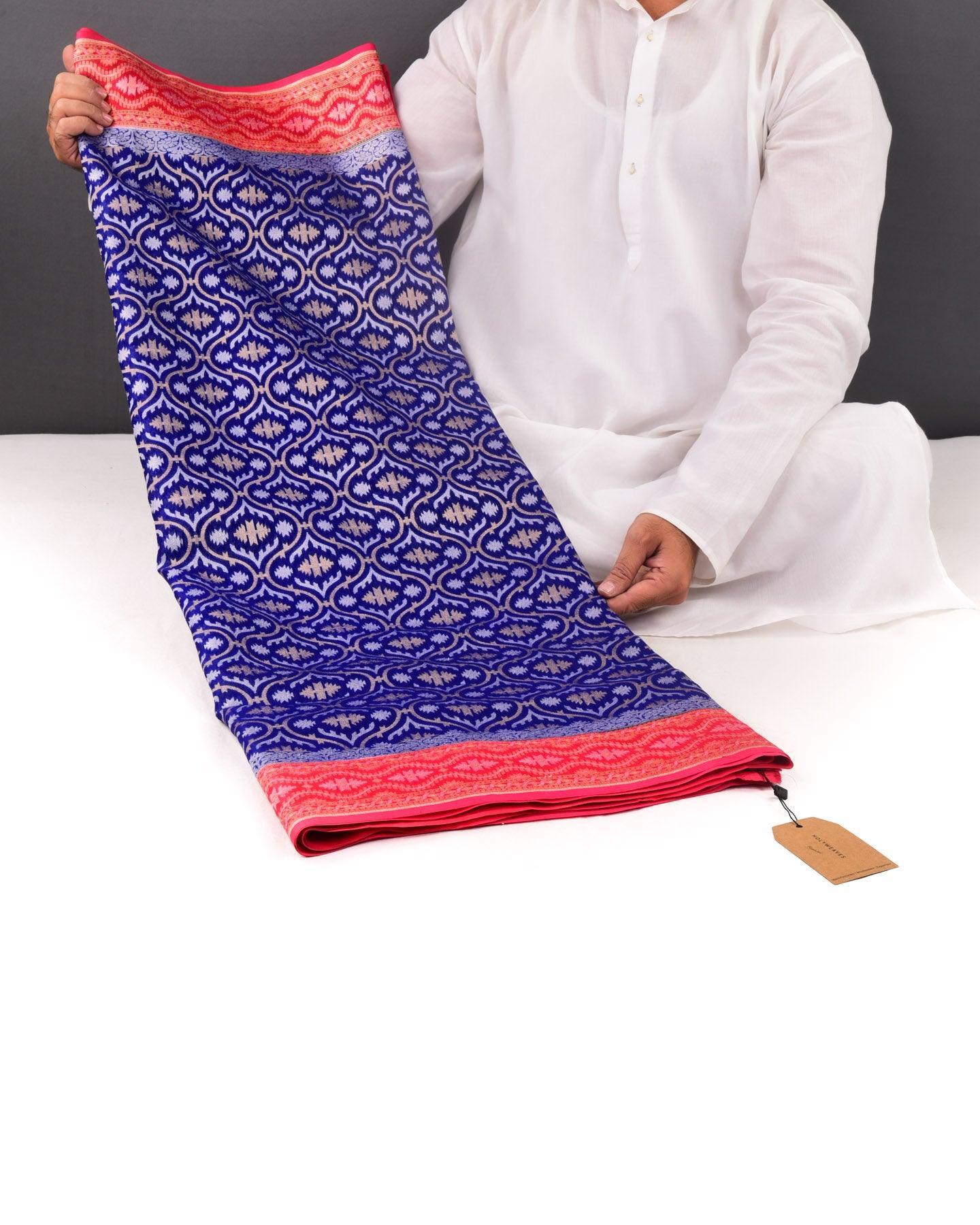 Royal Blue Banarasi Overdyed Alfi Sona Rupa Jaal Cutwork Brocade Handwoven Kora Silk Saree - By HolyWeaves, Benares
