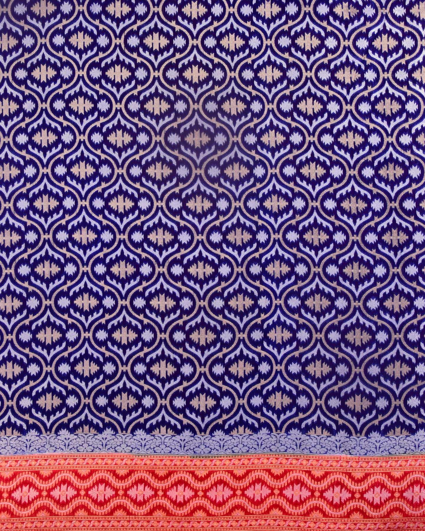 Royal Blue Banarasi Overdyed Alfi Sona Rupa Jaal Cutwork Brocade Handwoven Kora Silk Saree - By HolyWeaves, Benares
