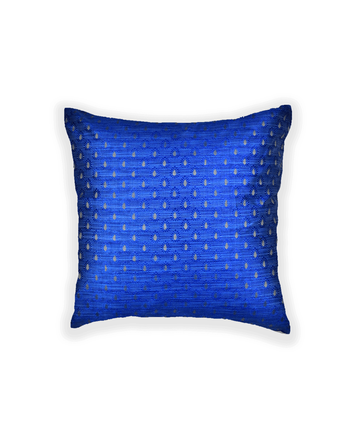Royal Blue Banarasi Tanchoi Brocade Poly Dupion Cushion Cover 16" - By HolyWeaves, Benares