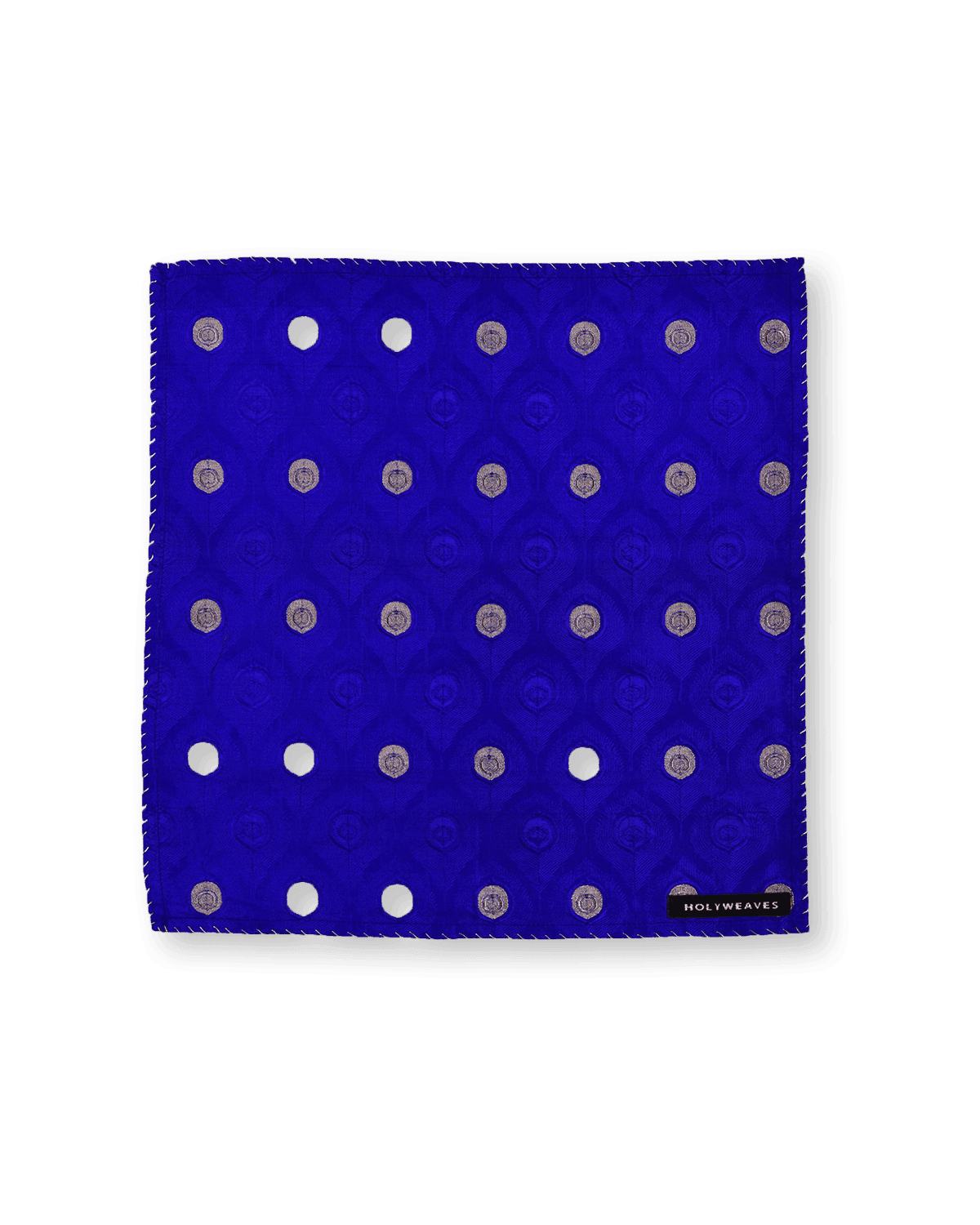 Royal Blue Morpankh Tanchoi Brocade Handwoven Pure Silk Pocket Square For Men - By HolyWeaves, Benares