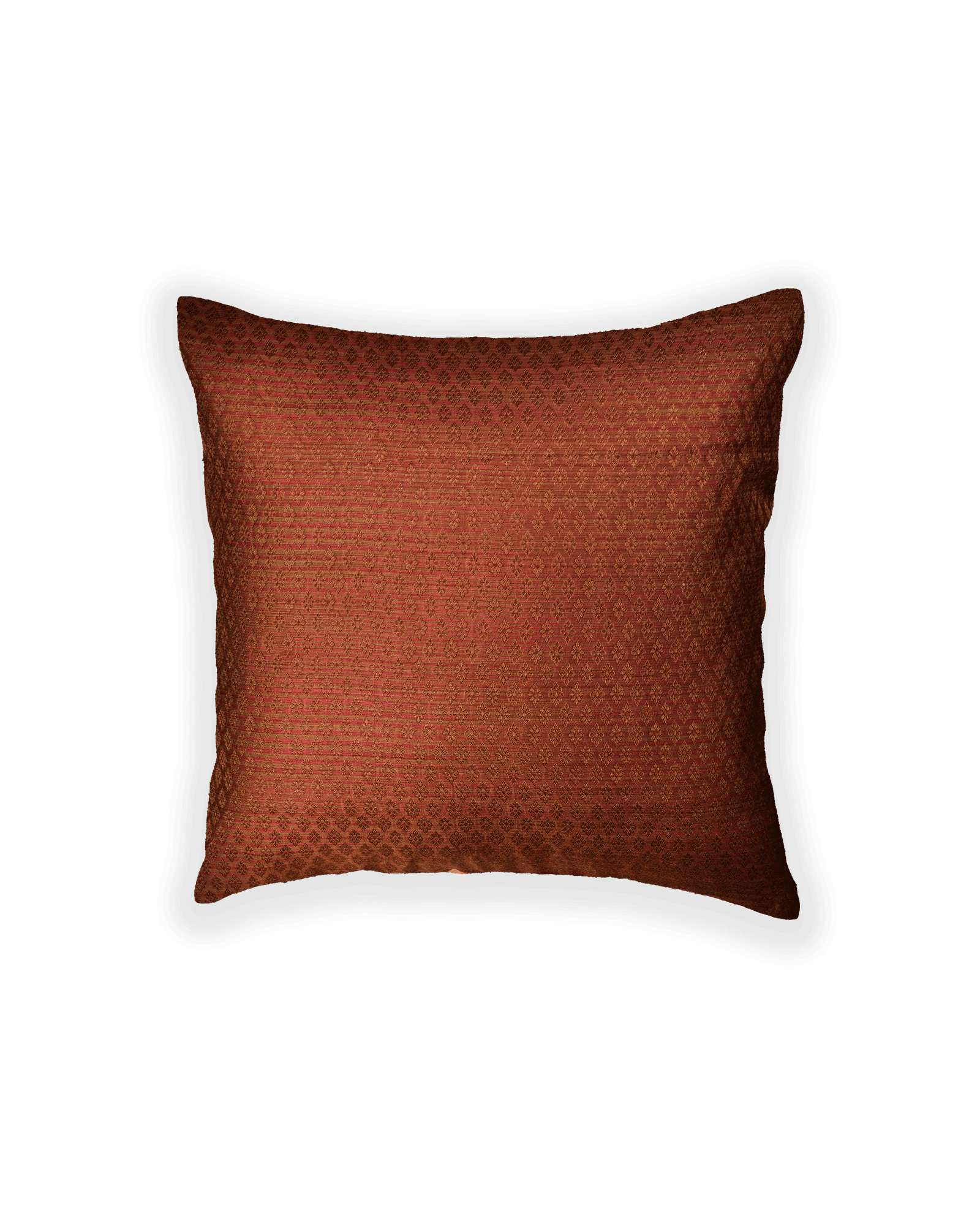 Russet Brown Banarasi Tanchoi Poly Cotton Cushion Cover 16" - By HolyWeaves, Benares