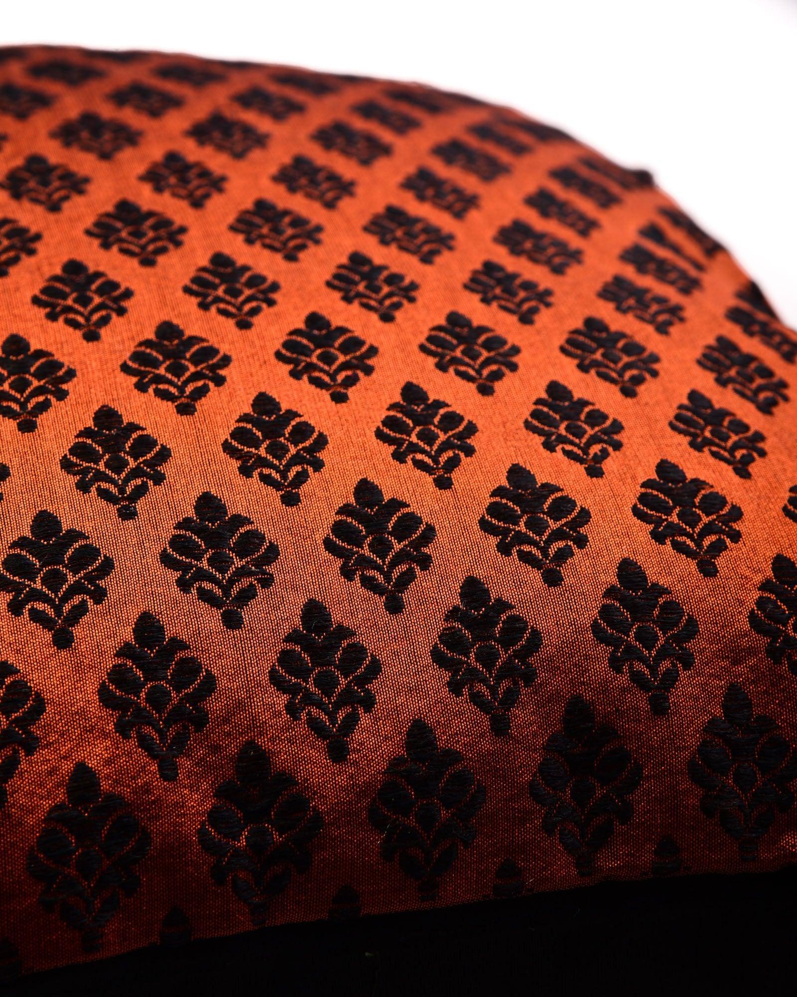 Rust Banarasi Damask Buti Poly Silk Cushion Cover 16" - By HolyWeaves, Benares