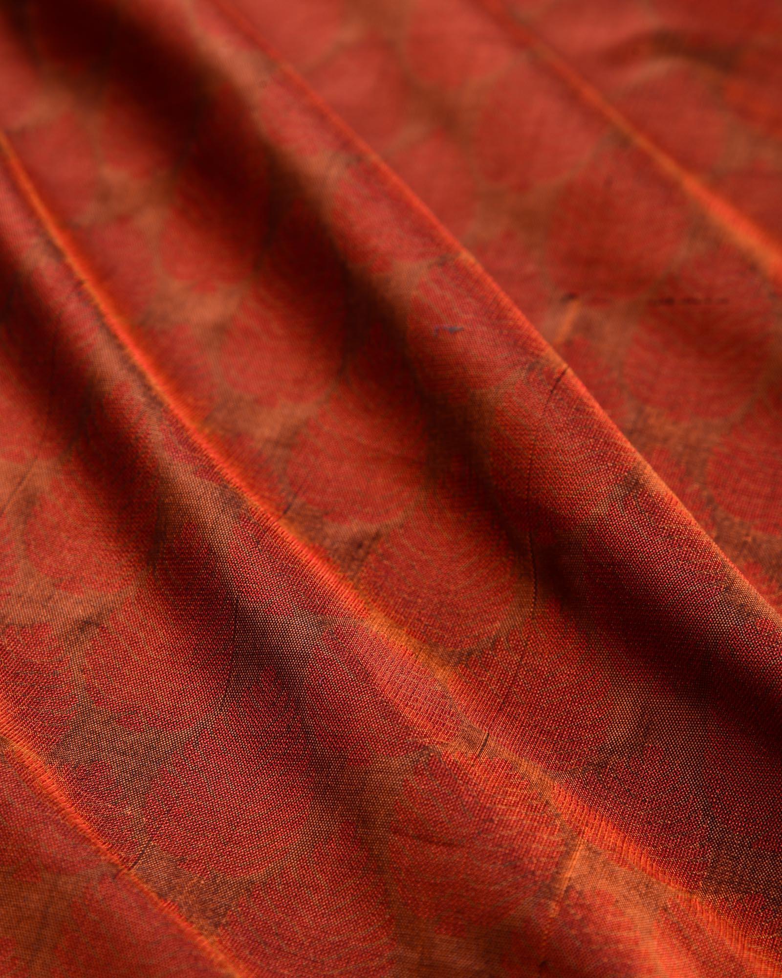 Rust Tanchoi Handwoven Pure Silk Pocket Square For Men - By HolyWeaves, Benares