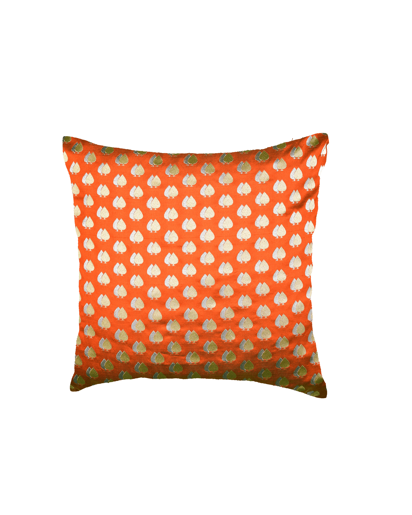 Rust Twin-Spade Poly Silk Cushion Cover 16" - By HolyWeaves, Benares