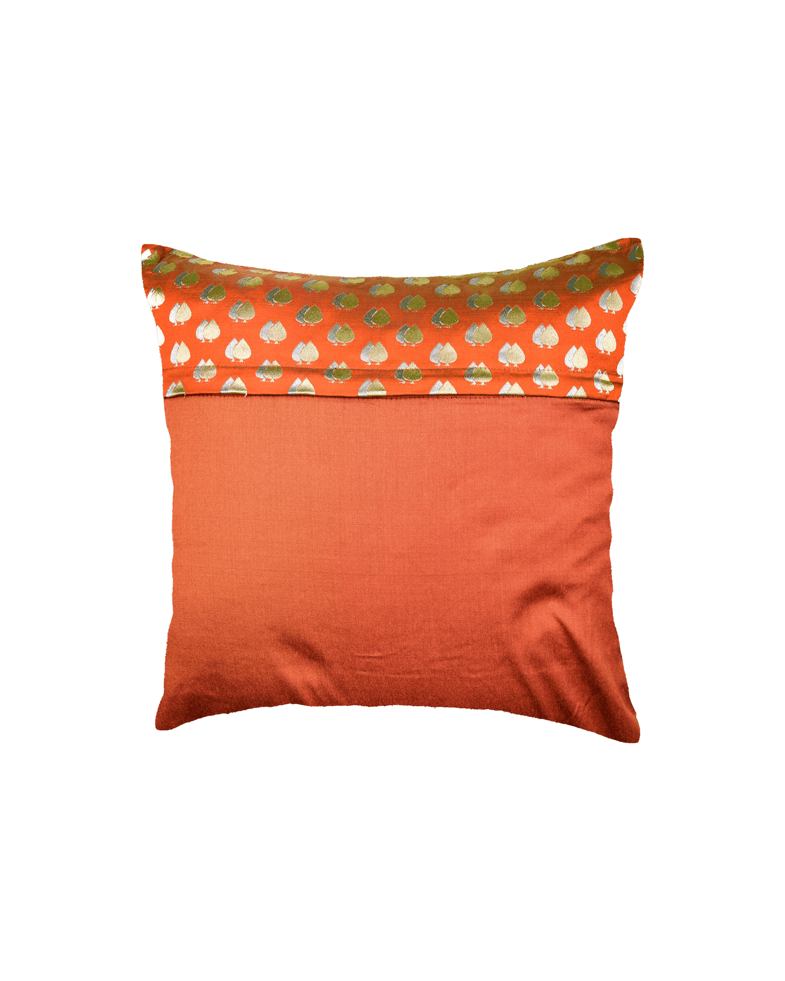 Rust Twin-Spade Poly Silk Cushion Cover 16" - By HolyWeaves, Benares