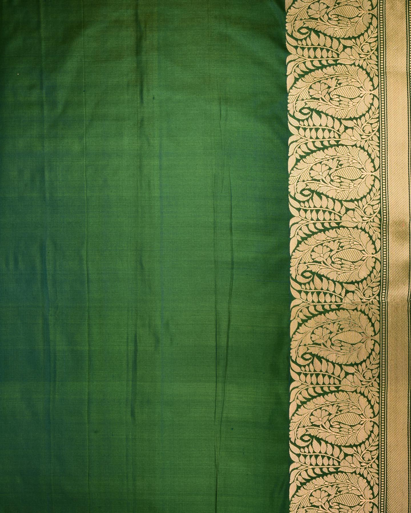 Sacramento Green Alfi Sona Rupa Buta Kadhuan Brocade Handwoven Katan Silk Saree - By HolyWeaves, Benares