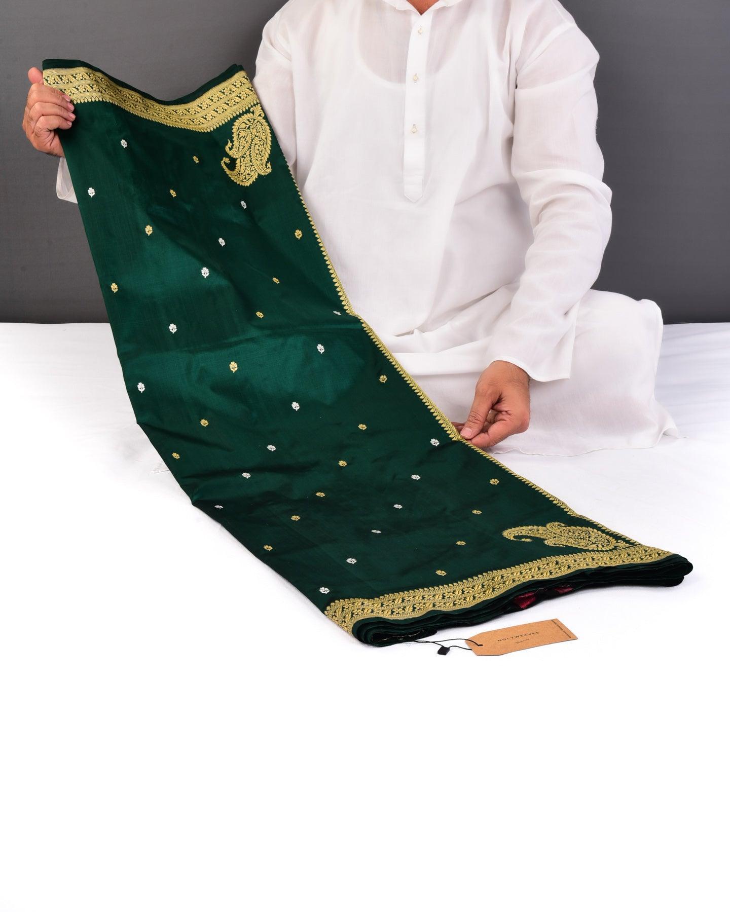 Sacramento Green Banarasi Chhoti Buti Kadhuan Brocade Handwoven Katan Silk Saree - By HolyWeaves, Benares