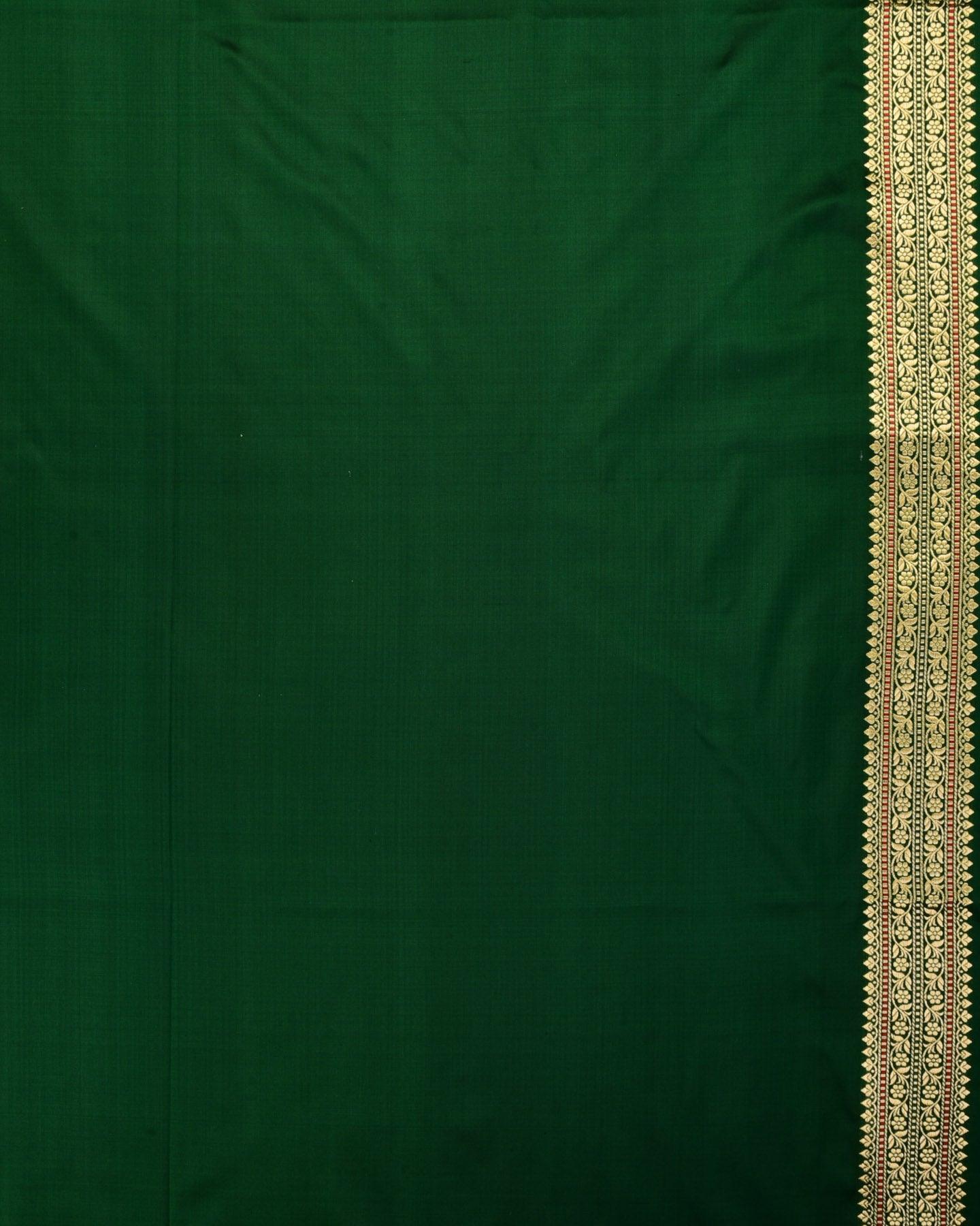 Sacramento Green Banarasi Gold & Silver Zari Alfi Meena Duet Buti Kadhuan Brocade Handwoven Katan Silk Saree with Meenekari Koniya Buta - By HolyWeaves, Benares