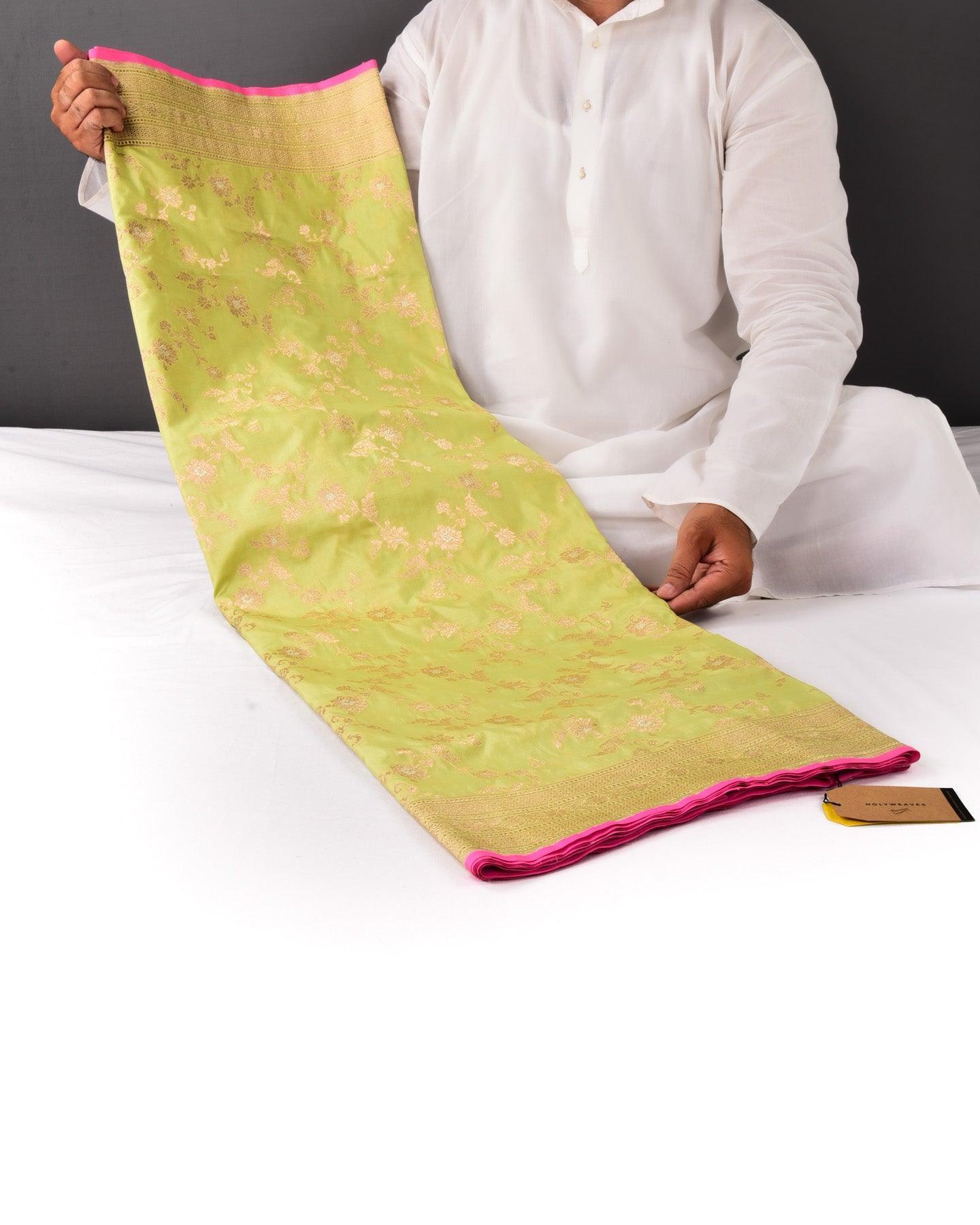 Sage Green Banarasi Alfi Sona Rupa Jaal Cutwork Brocade Handwoven Katan Silk Saree - By HolyWeaves, Benares