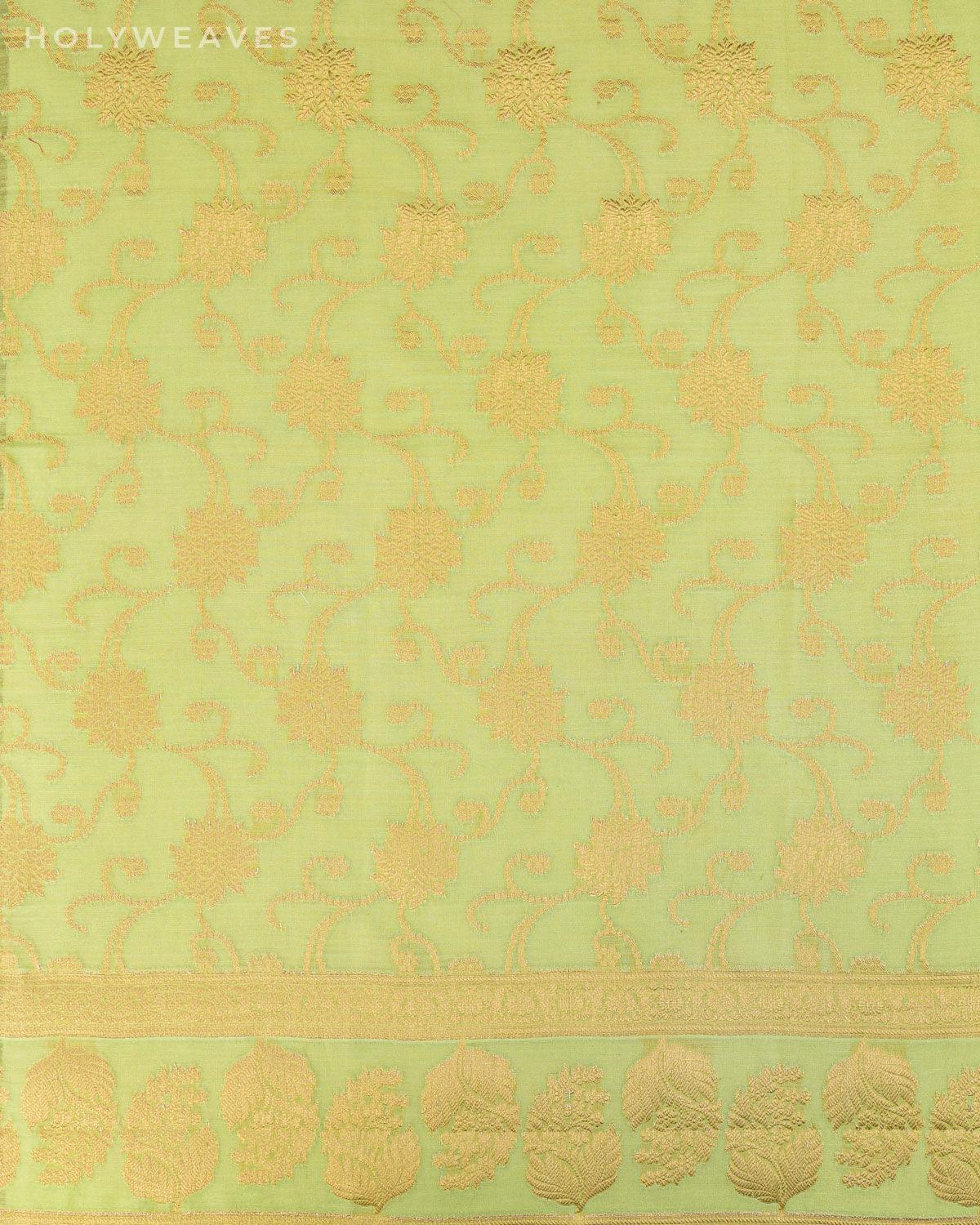 Sage Green Banarasi Dottted Jaal Cutwork Brocade Woven Cotton Silk Dupatta - By HolyWeaves, Benares