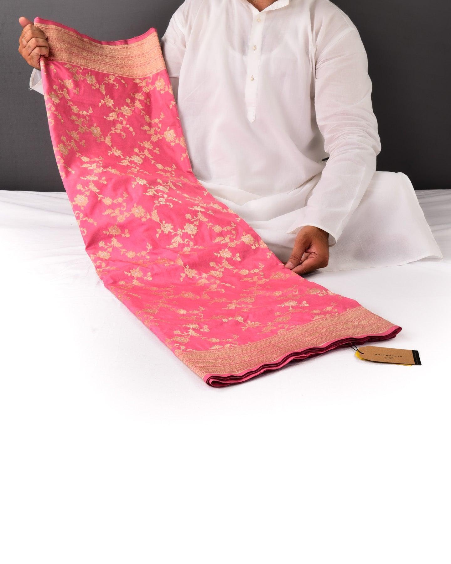 Salmon Pink Banarasi Alfi Sona Rupa Jaal Cutwork Brocade Handwoven Katan Silk Saree - By HolyWeaves, Benares