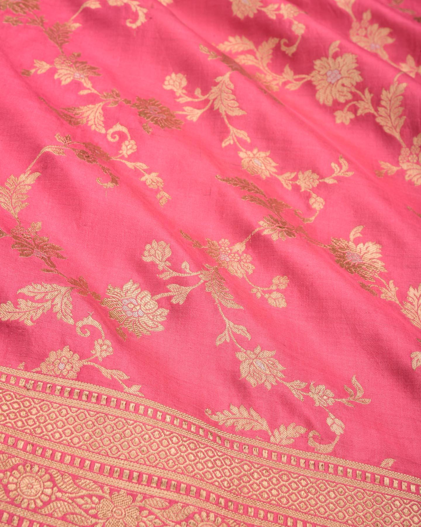 Salmon Pink Banarasi Alfi Sona Rupa Jaal Cutwork Brocade Handwoven Katan Silk Saree - By HolyWeaves, Benares