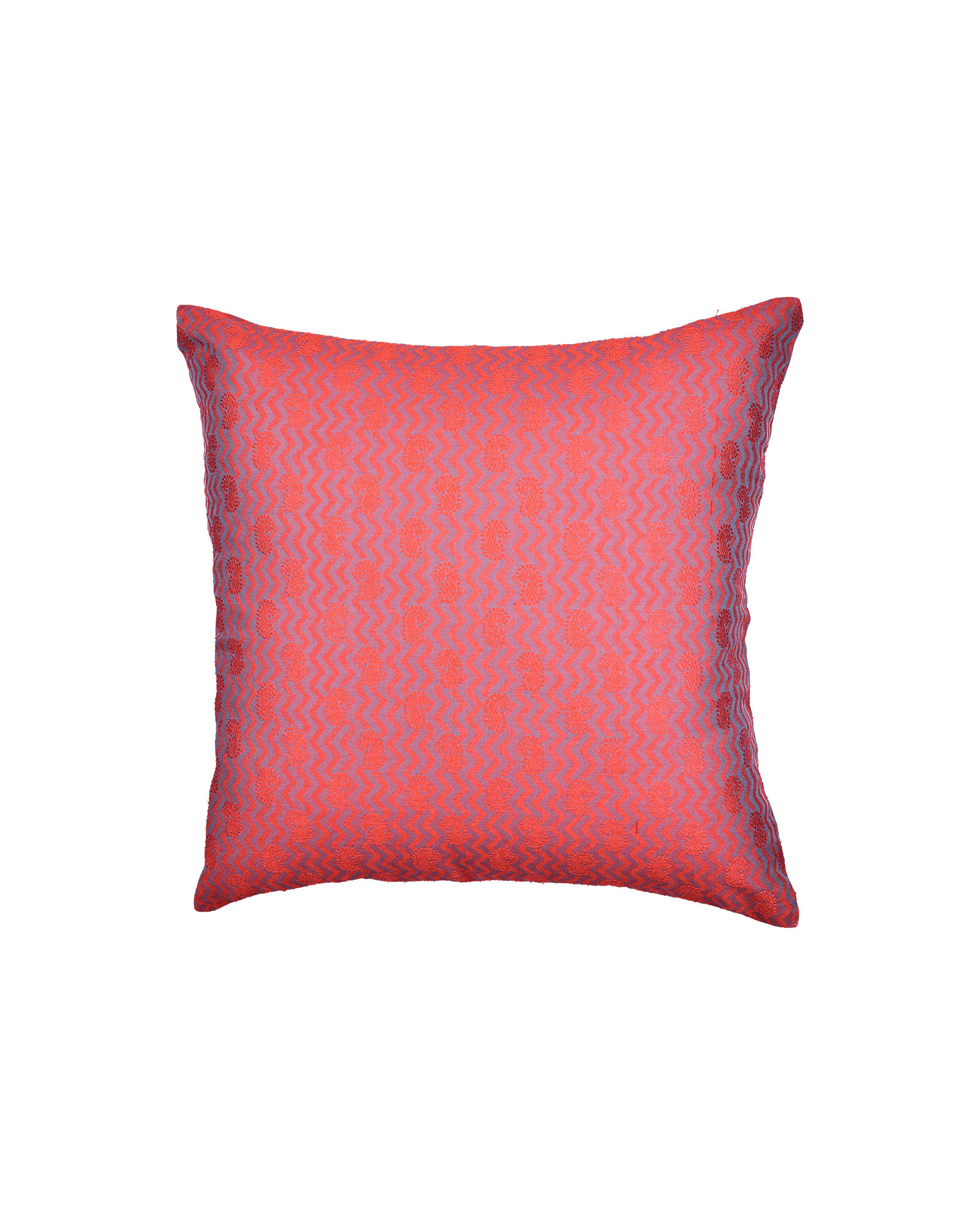 Salmon Pink Banarasi Tanchoi Cotton Silk Cushion Cover 16" - By HolyWeaves, Benares