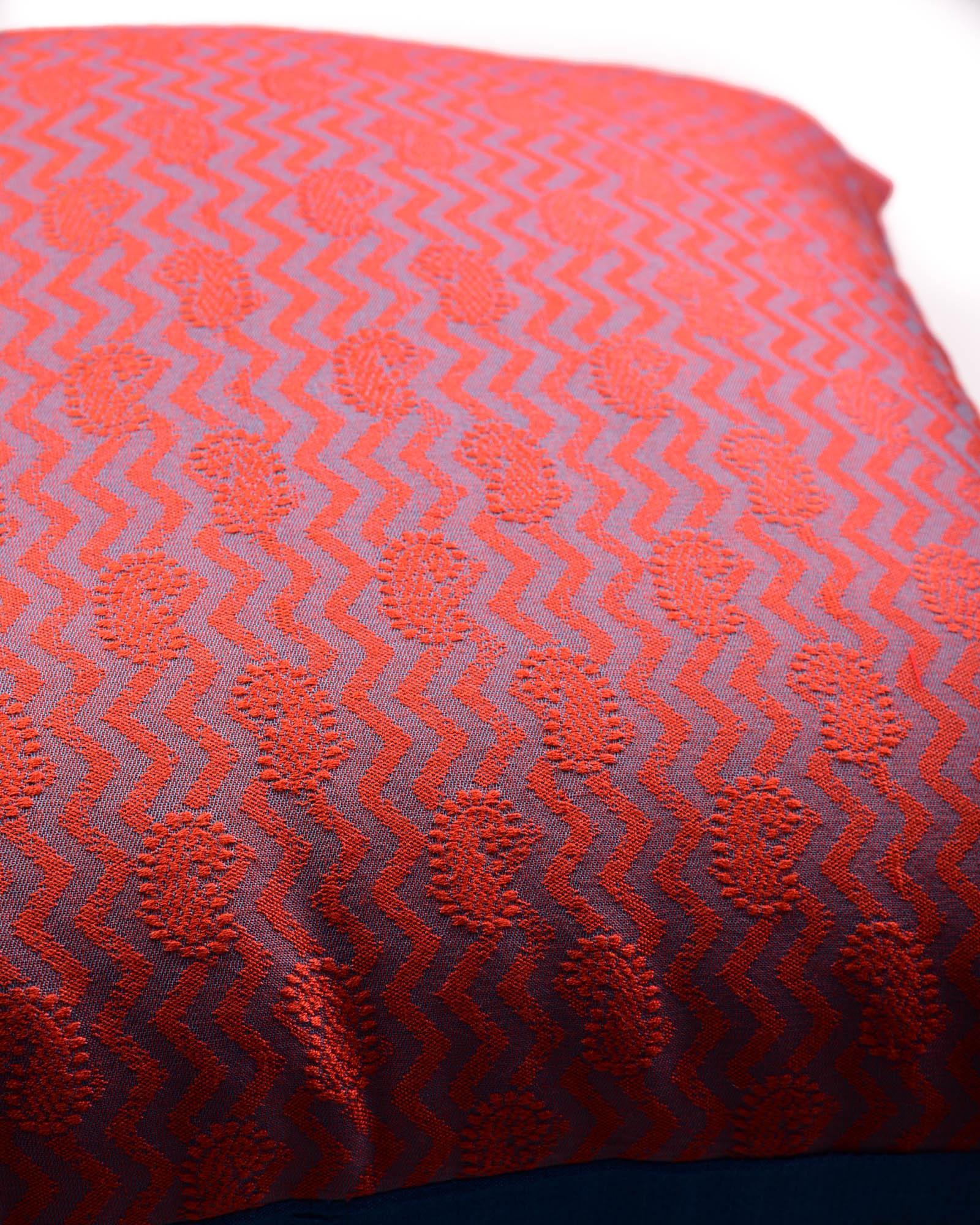 Salmon Pink Banarasi Tanchoi Cotton Silk Cushion Cover 16" - By HolyWeaves, Benares