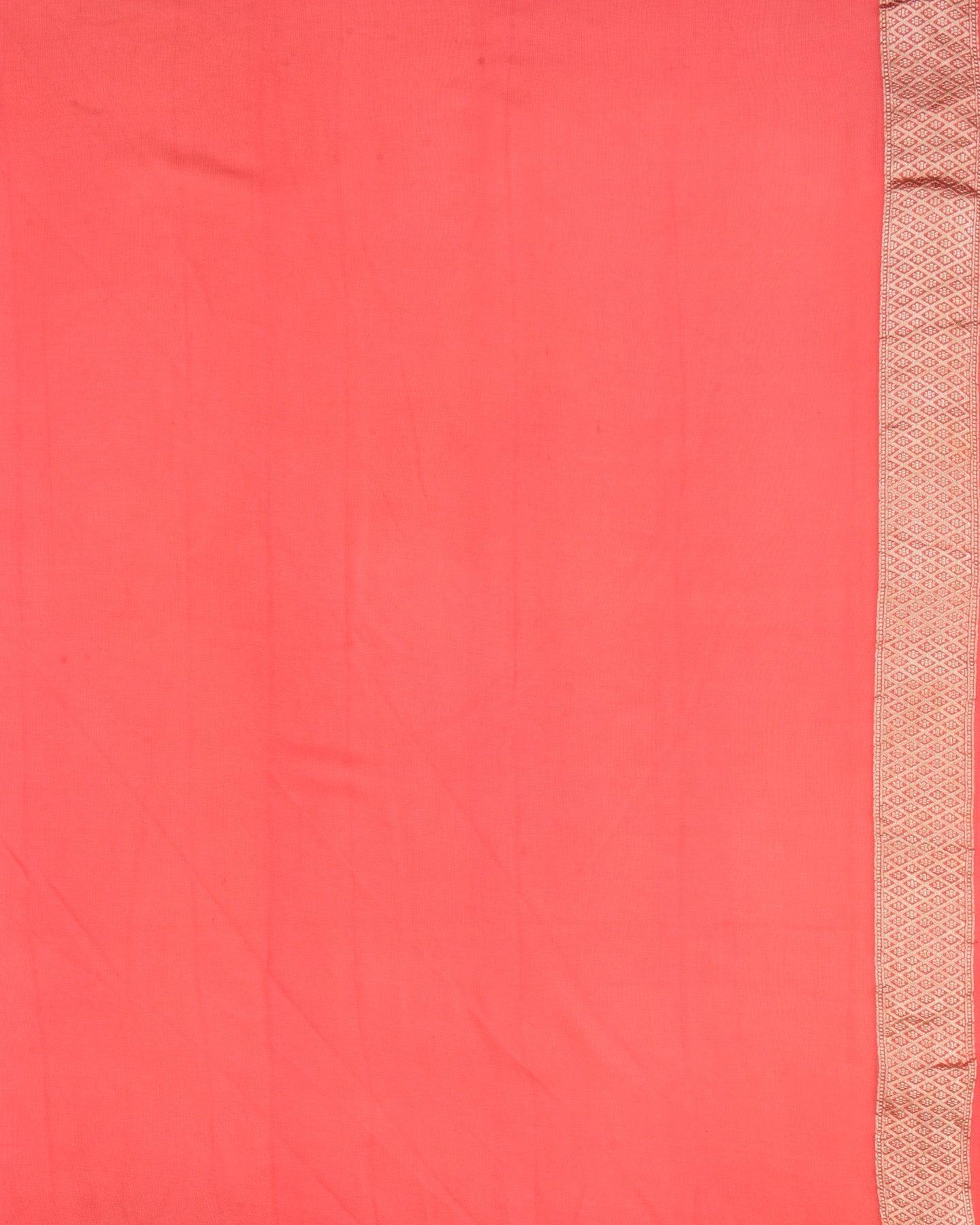 Shaded Peach Banarasi Diagonal Stripes Cutwork Brocade Handwoven Khaddi Georgette Saree - By HolyWeaves, Benares