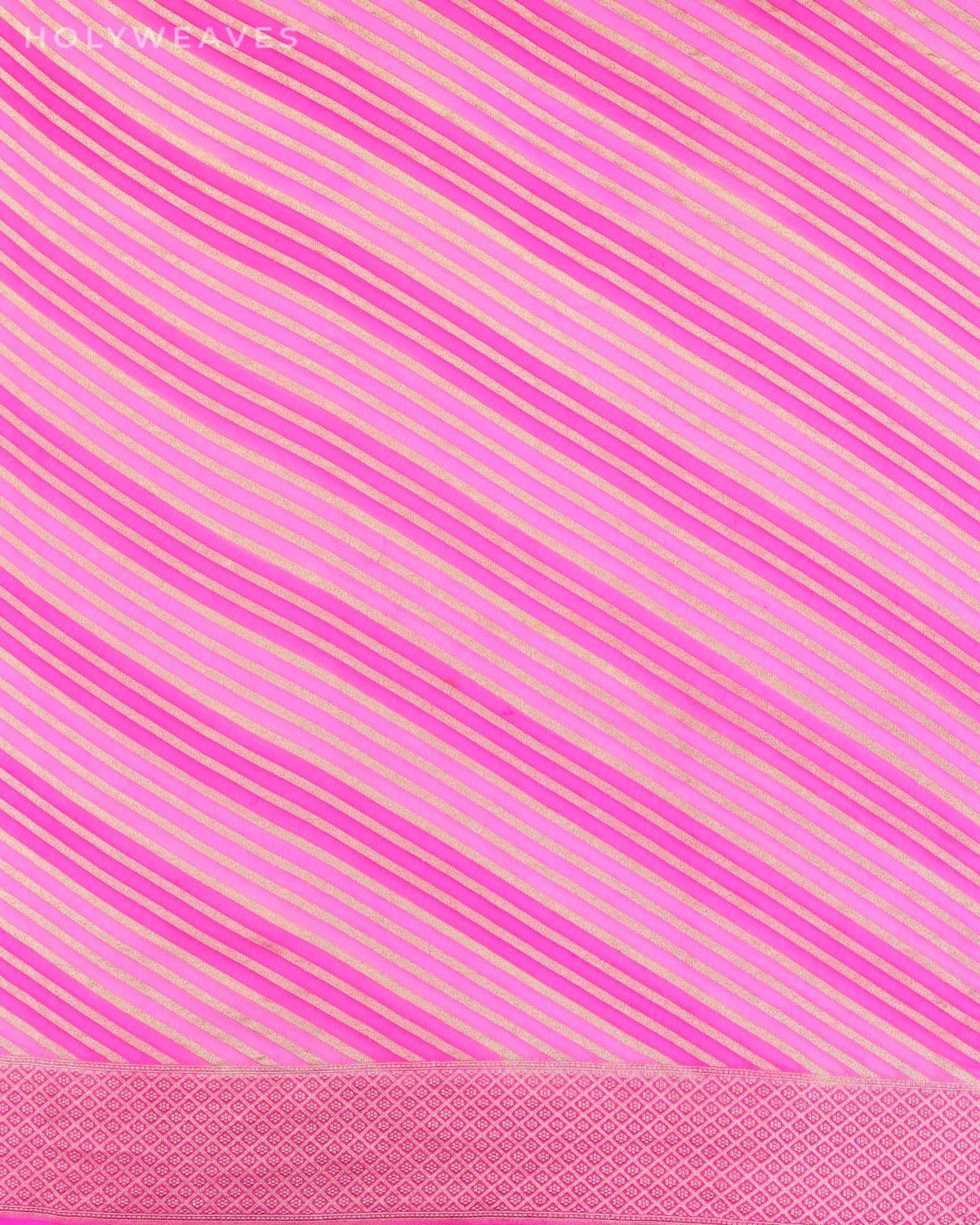 Shaded Pink Banarasi Zari Diagonal Stripes Cutwork Brocade Handwoven Khaddi Georgette Saree - By HolyWeaves, Benares