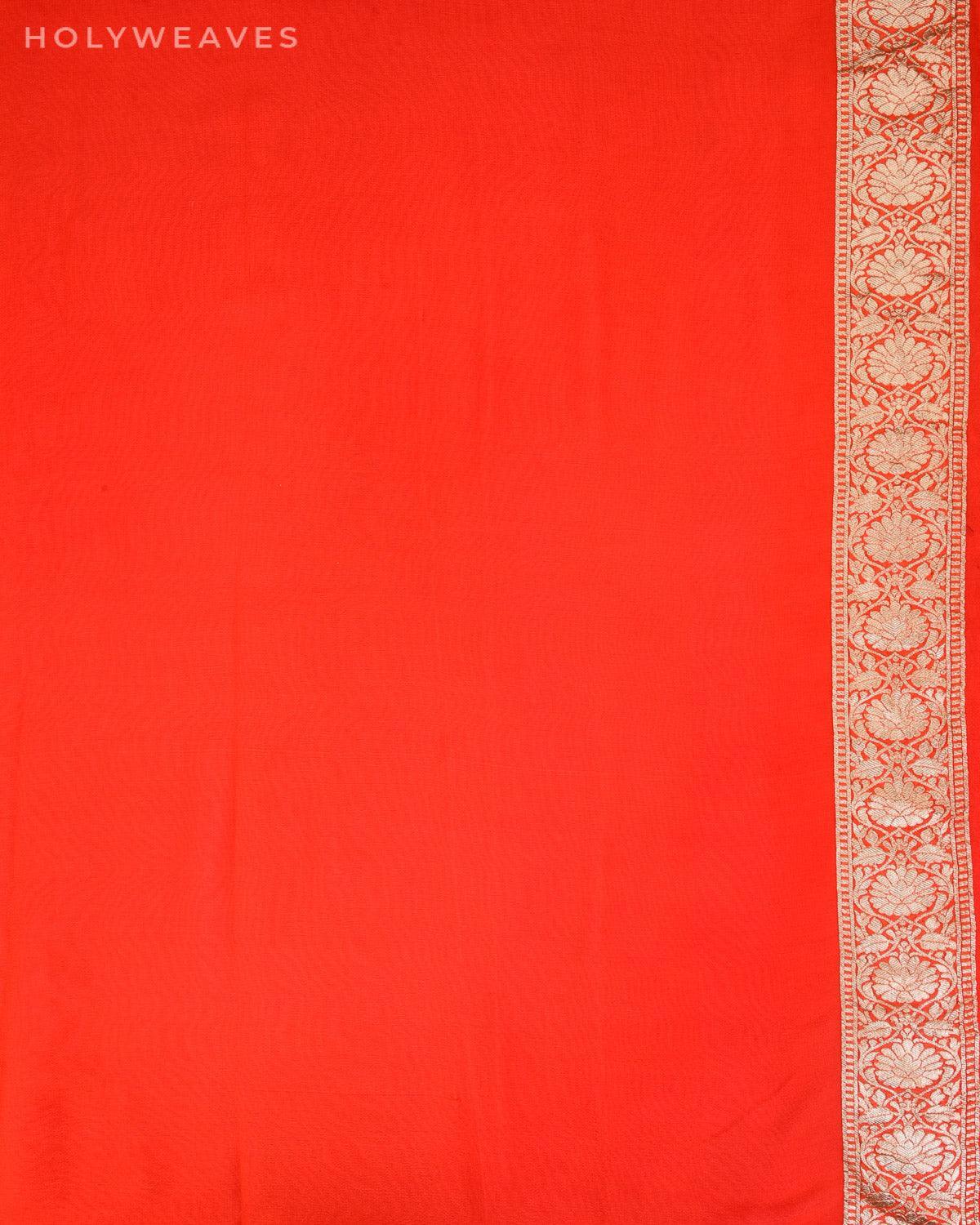 Shaded Pink-Orange Banarasi Chevron Zig-Zag Cutwork Brocade Handwoven Khaddi Georgette Saree - By HolyWeaves, Benares