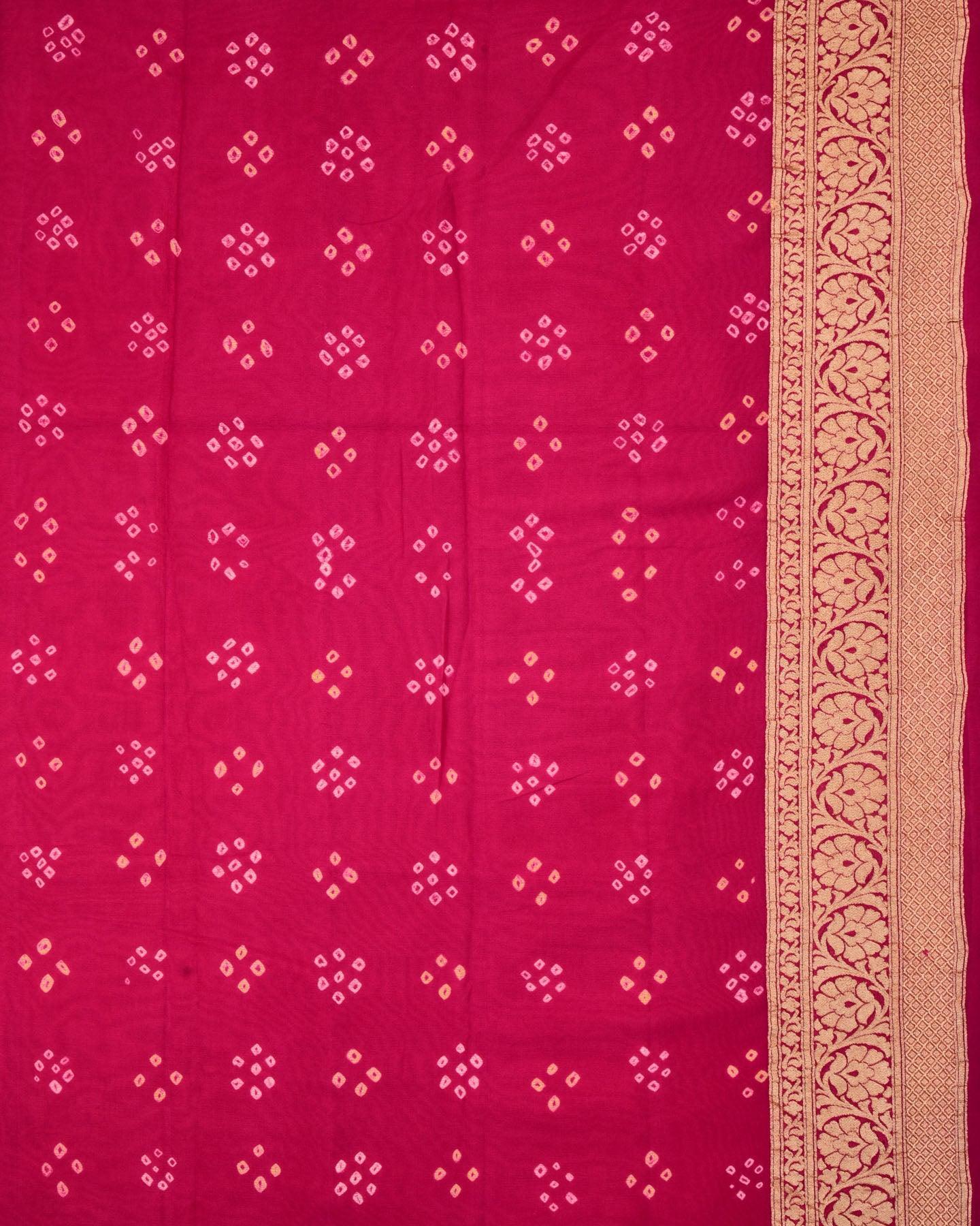 Shaded Pink-Orange Banarasi Gold Zari Cutwork Brocade Handwoven Khaddi Georgette Saree with White & Yellow Bandhej - By HolyWeaves, Benares