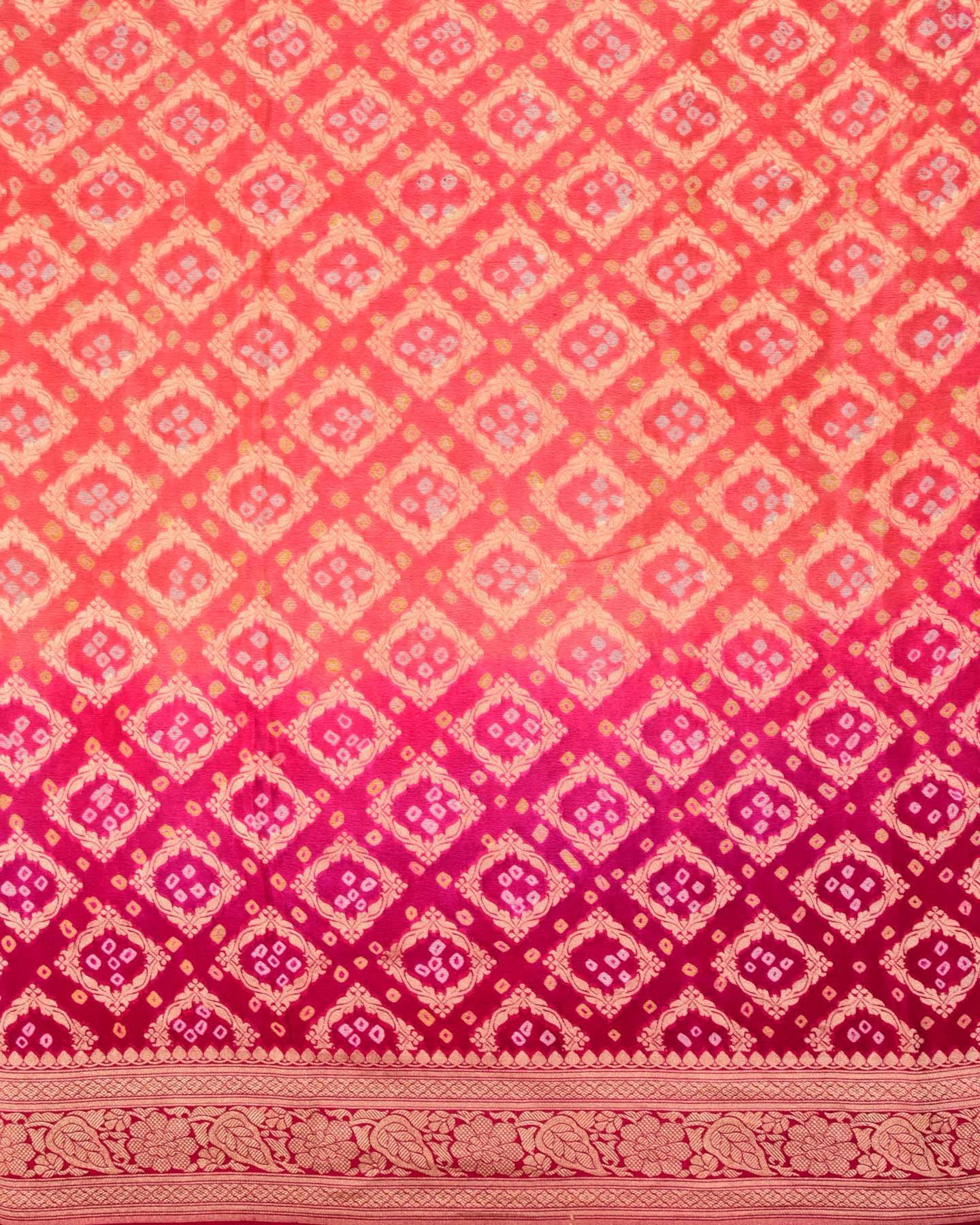 Shaded Pink-Peach Banarasi Gold Zari Cutwork Brocade Handwoven Khaddi Georgette Saree with Bandhej - By HolyWeaves, Benares