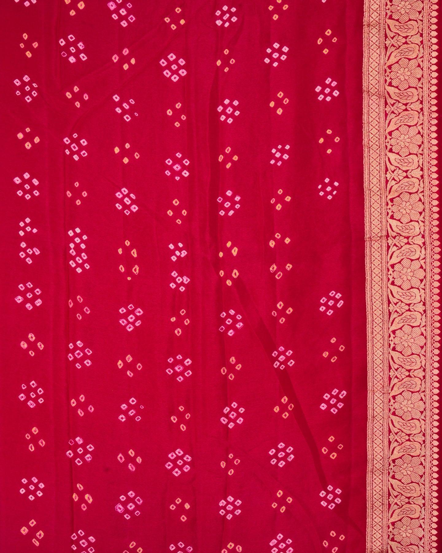 Shaded Pink-Peach Banarasi Gold Zari Cutwork Brocade Handwoven Khaddi Georgette Saree with Bandhej - By HolyWeaves, Benares