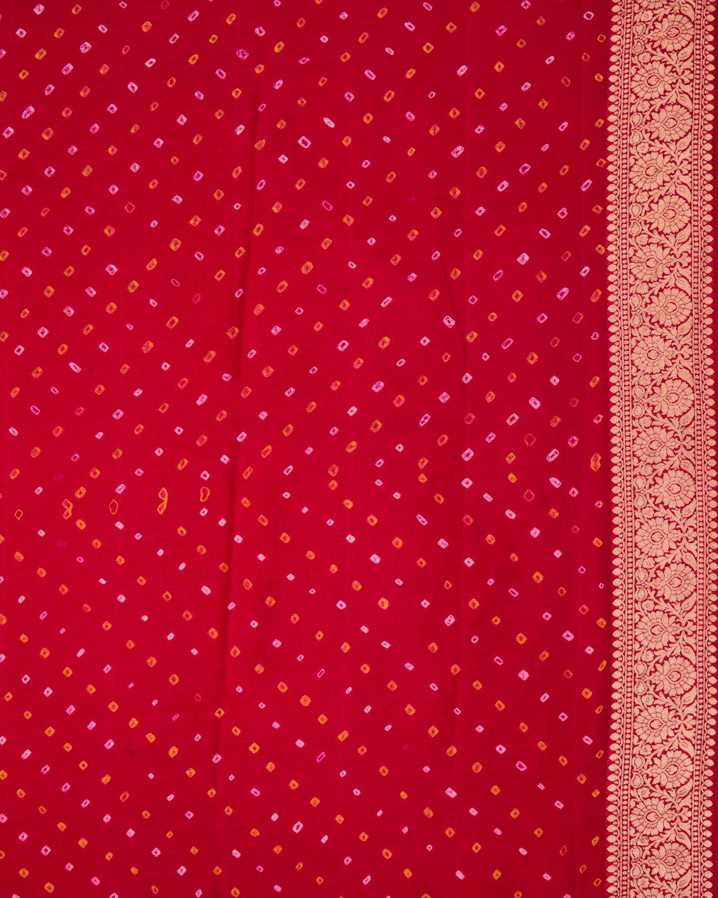 Shaded Pink-Peach Banarasi Gold Zari Cutwork Brocade Handwoven Khaddi Georgette Saree with White & Yellow Bandhej - By HolyWeaves, Benares