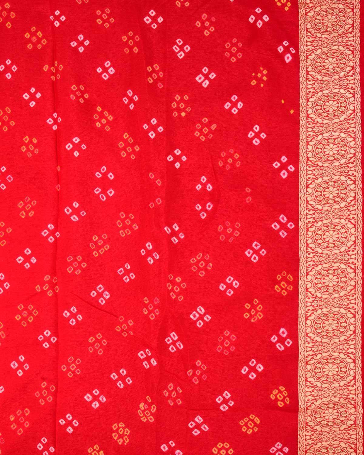 Shaded Red-Black Banarasi Cutwork Brocade Handwoven Khaddi Georgette Saree with White & Yellow Bandhej - By HolyWeaves, Benares