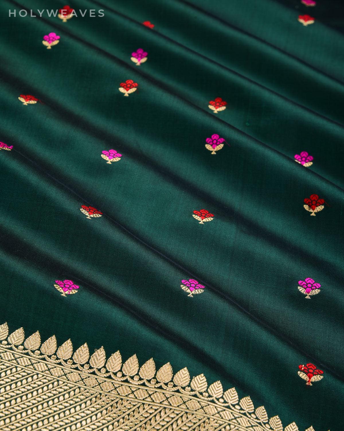 Shot Black Green Banarasi Buti Alfi Kadhuan Brocade Handwoven Katan Silk Saree - By HolyWeaves, Benares