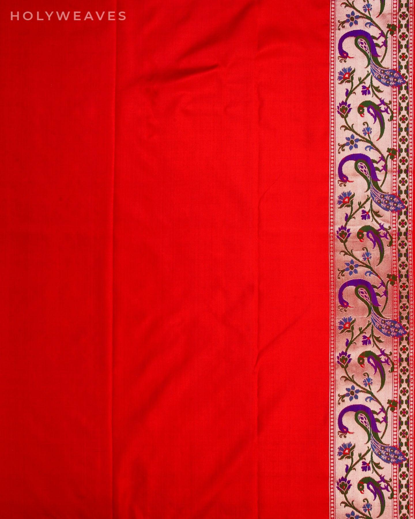 Shot Blue Banarasi Paudi Chauhari Paithani Handwoven Katan Silk Saree - By HolyWeaves, Benares