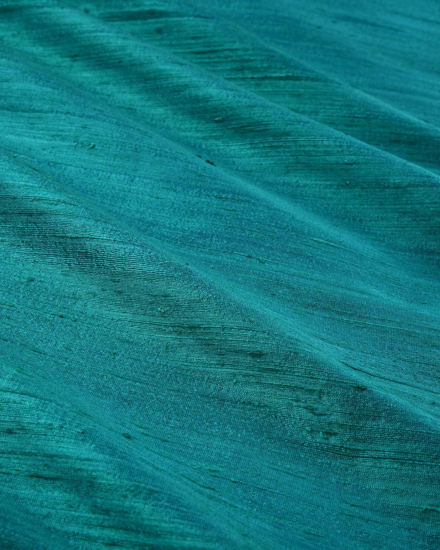 Shot Blue-Green Banarasi Textured Handwoven Raw Silk Fabric - By HolyWeaves, Benares