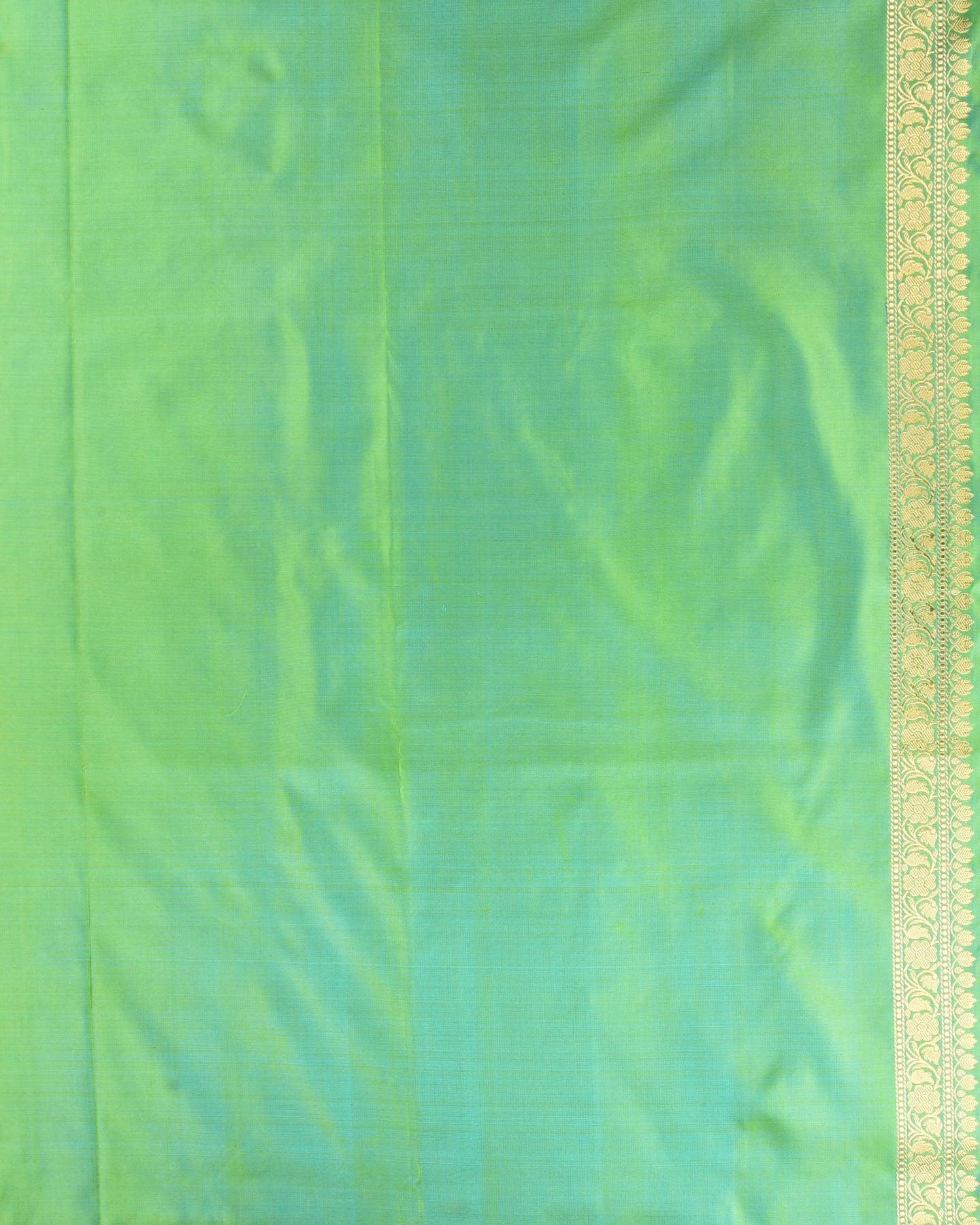Shot Bud Green Banarasi Resham Zari Buti Tanchoi Handwoven Katan Silk Saree with Sona Zari Border - By HolyWeaves, Benares