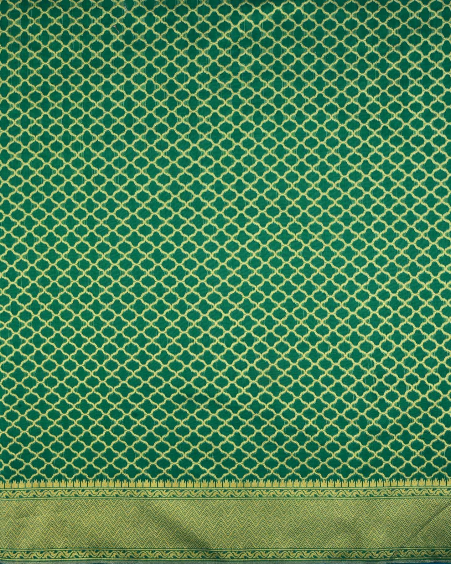 Shot Forest Green Banarasi Zari Grids Cutwork Brocade Woven Cotton Silk Saree - By HolyWeaves, Benares