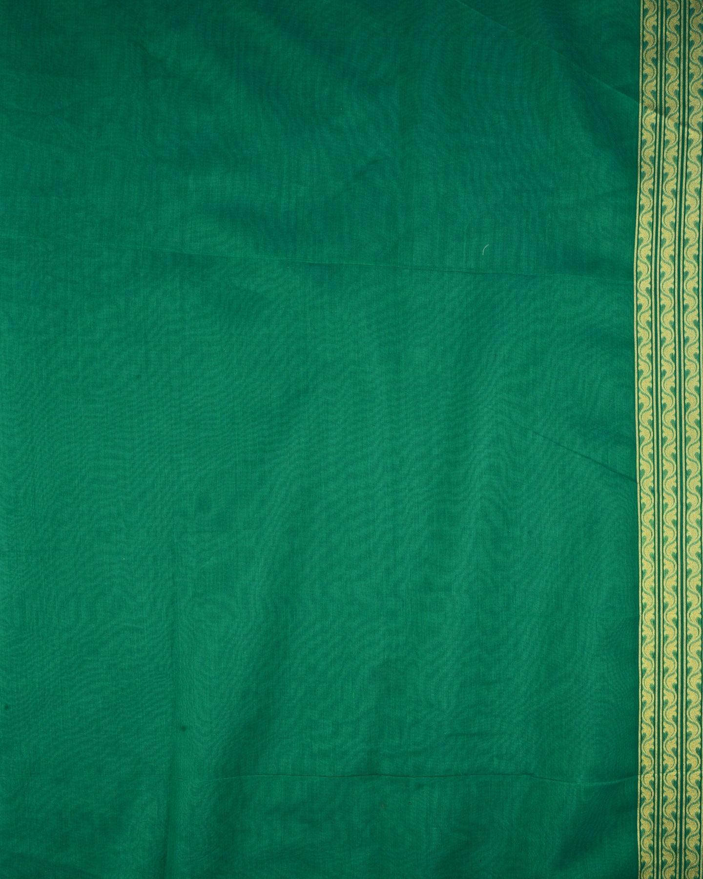 Shot Forest Green Banarasi Zari Grids Cutwork Brocade Woven Cotton Silk Saree - By HolyWeaves, Benares