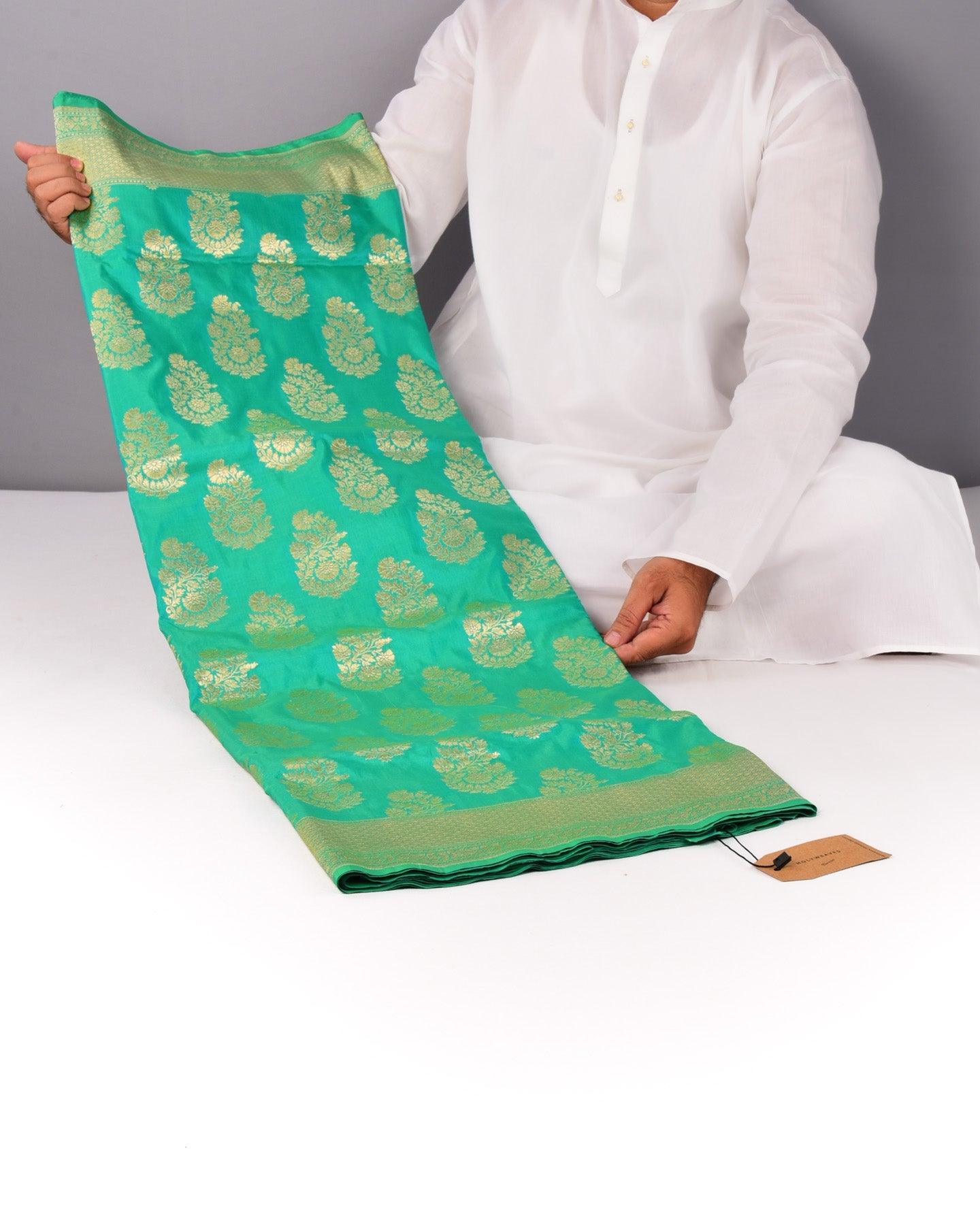 Shot Green Banarasi Classic Buta Cutwork Brocade Handwoven Katan Silk Saree - By HolyWeaves, Benares