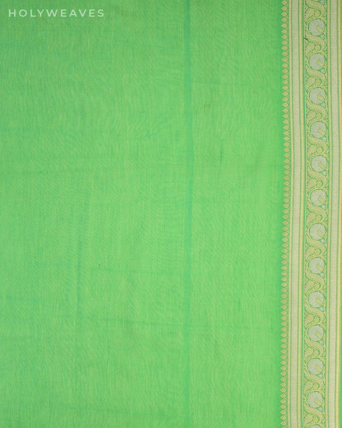 Shot Green Banarasi Gold & Silver Buti Cutwork Brocade Woven Cotton Silk Saree - By HolyWeaves, Benares