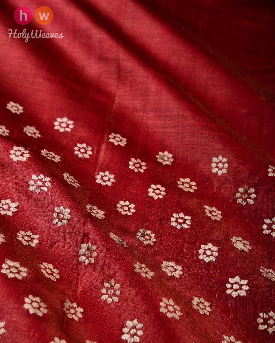 Shot Maroon Karnaphool Kadhuan Brocade Handwoven Tasar Silk Saree - By HolyWeaves, Benares